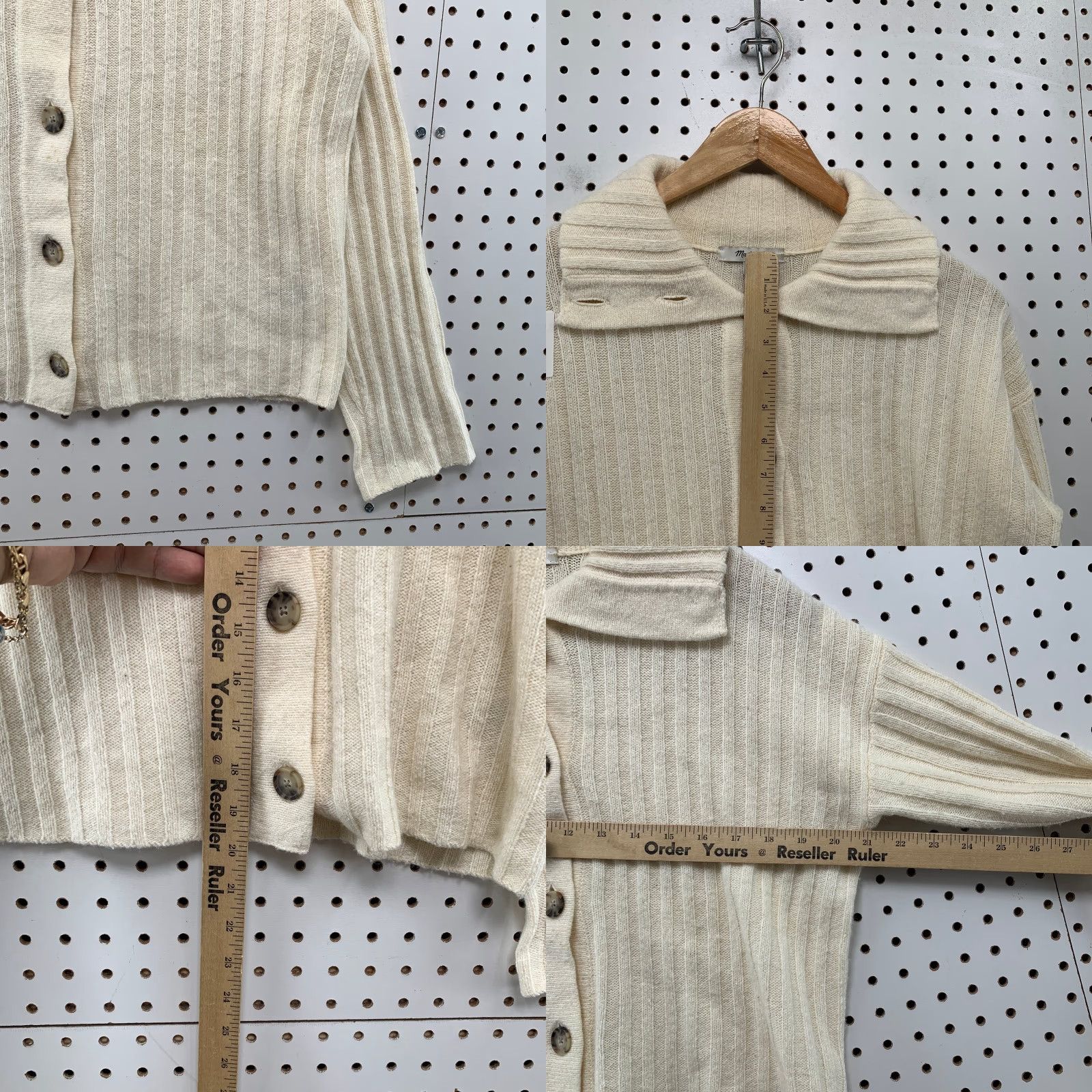 Madewell Madewell Wool Cardigan Sweater Womens XS Beige Wide Rib Knit Collared Size XS / US 0-2 / IT 36-38 - 8 Thumbnail