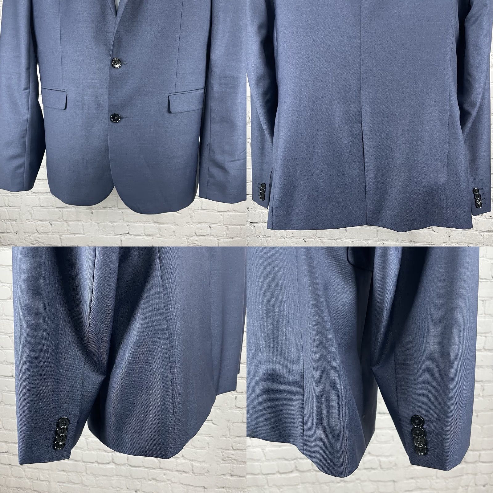 Express Express Blue Wool Blend Extra-Slim 2 Button Vented Blazer Pant Suit 40 Mens Regular Jacket Front Back Measurements 2 Piece Vintage No-Defects Size 40R - 9 Thumbnail