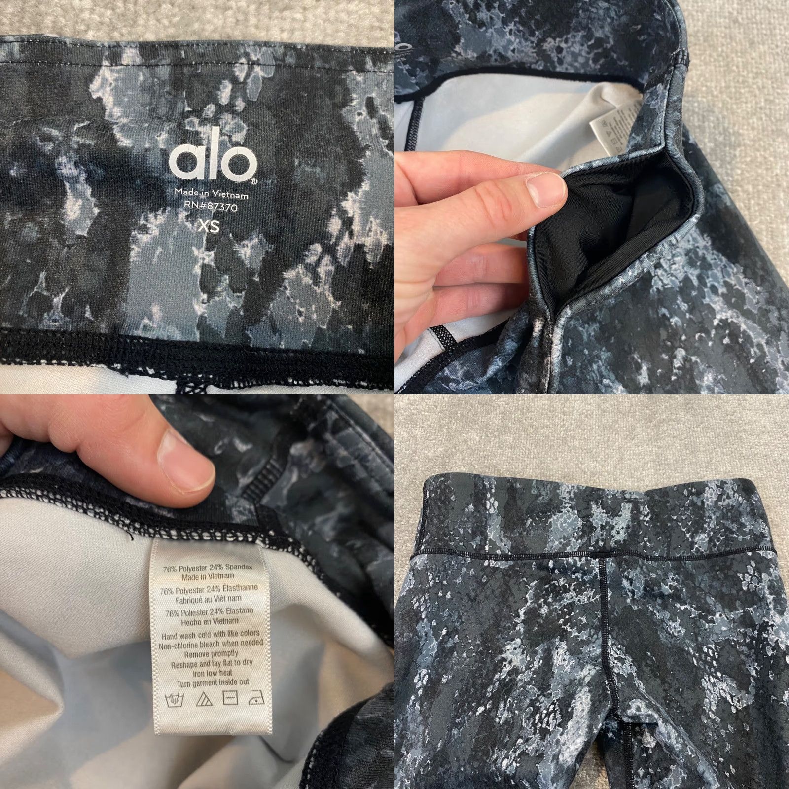 Alo ALO Leggings Womens XS Black Gray Snakeskin Print Stretch 27" W 27" In Yoga Size 26" / US 2 / IT 38 - 8 Thumbnail