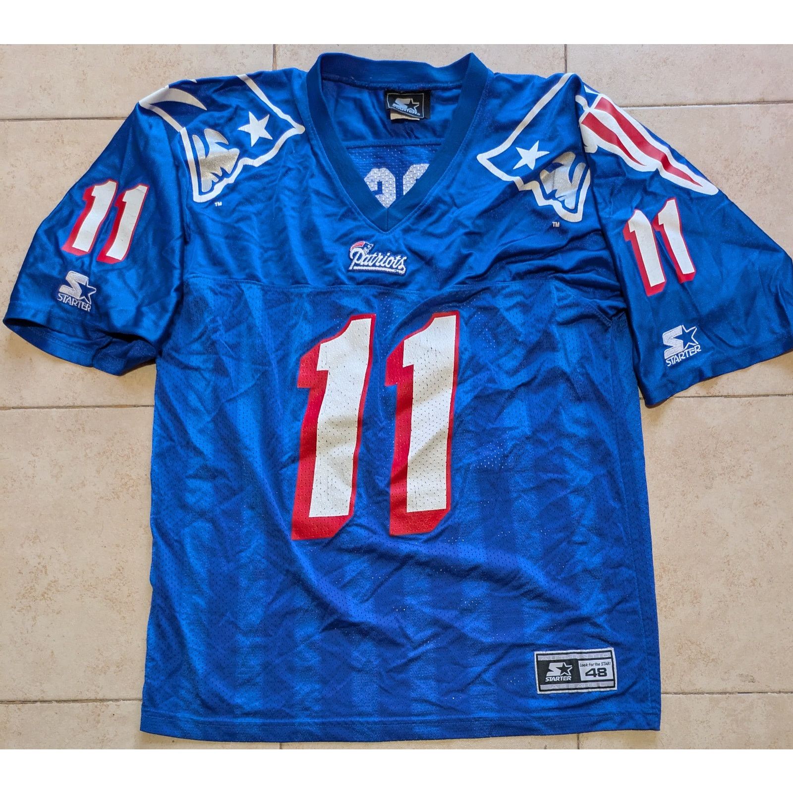 Starter BLEDSOE 90s New England Patriots jersey 48 L blue NFL vtg Size US L / EU 52-54 / 3 - 2 Thumbnail