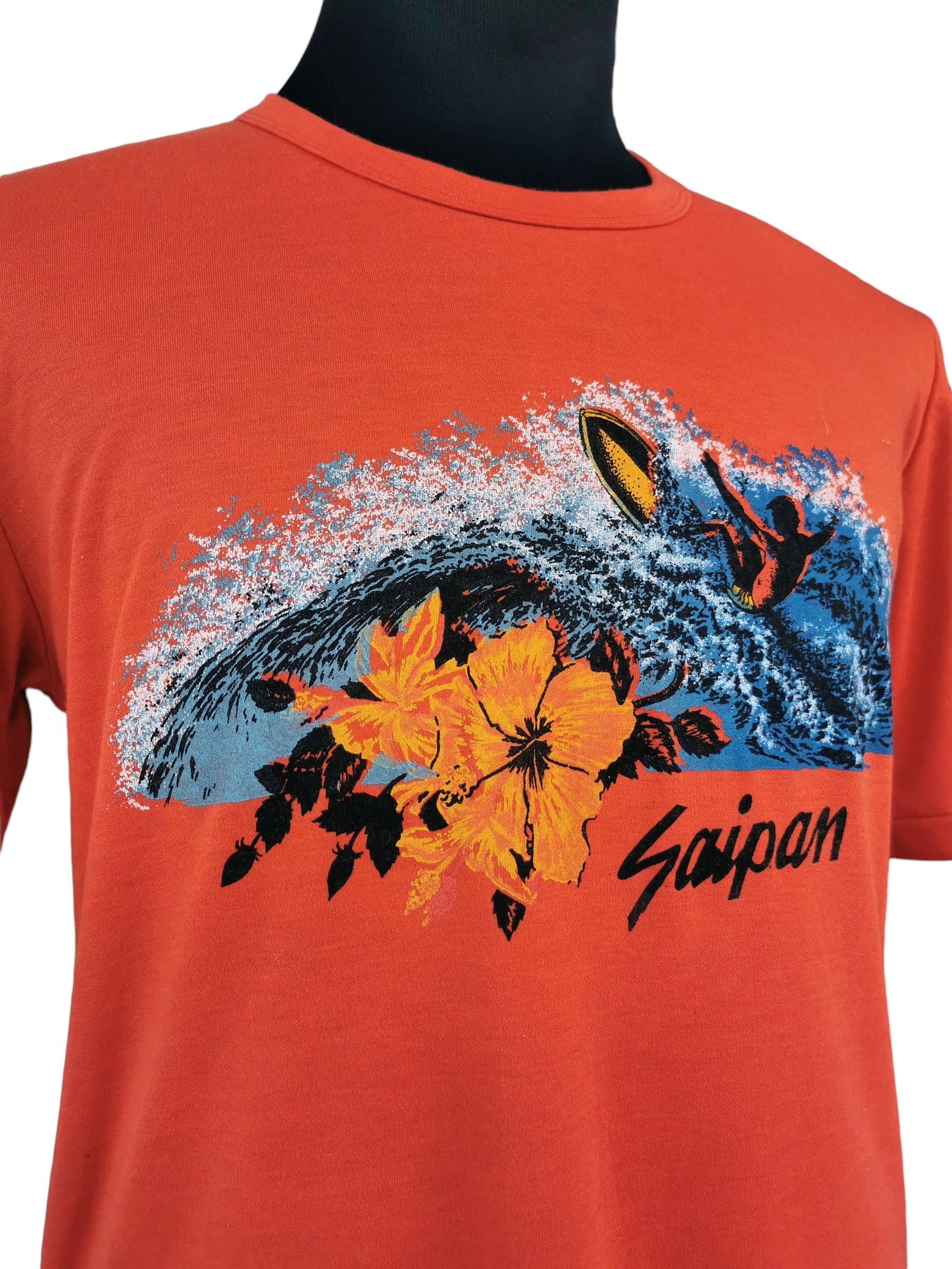 Vintage 80s Vintage Surfing Saipan Hawaii Surf Tshirt Orange Size US M / EU 48-50 / 2 - 3 Thumbnail