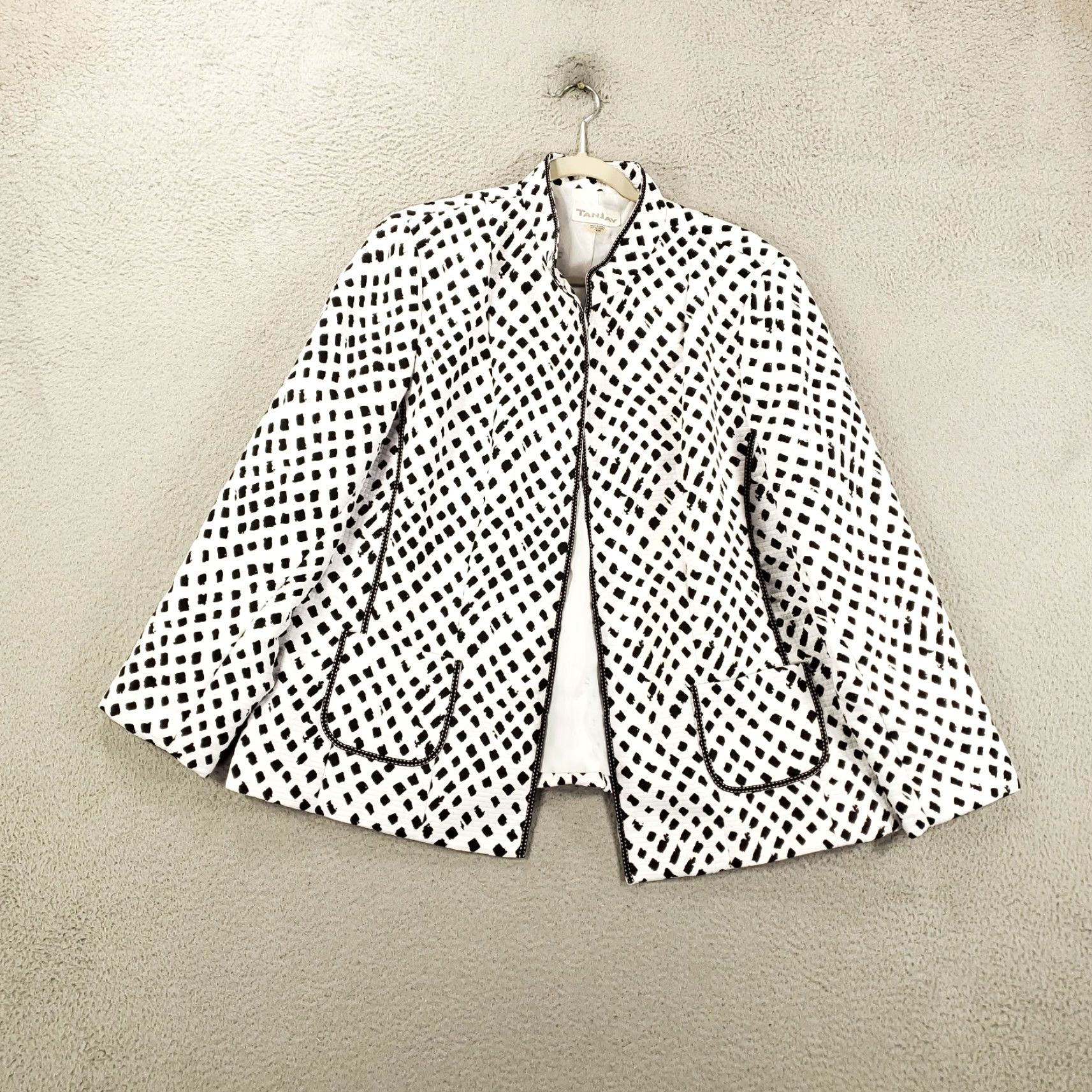 Vintage TanJay Womens Jacket 16W Black White Diamond Shape Polka Dots Open Front Artsy Jacket Size XXL / US 16-18 / IT 52-54 - 2 Thumbnail
