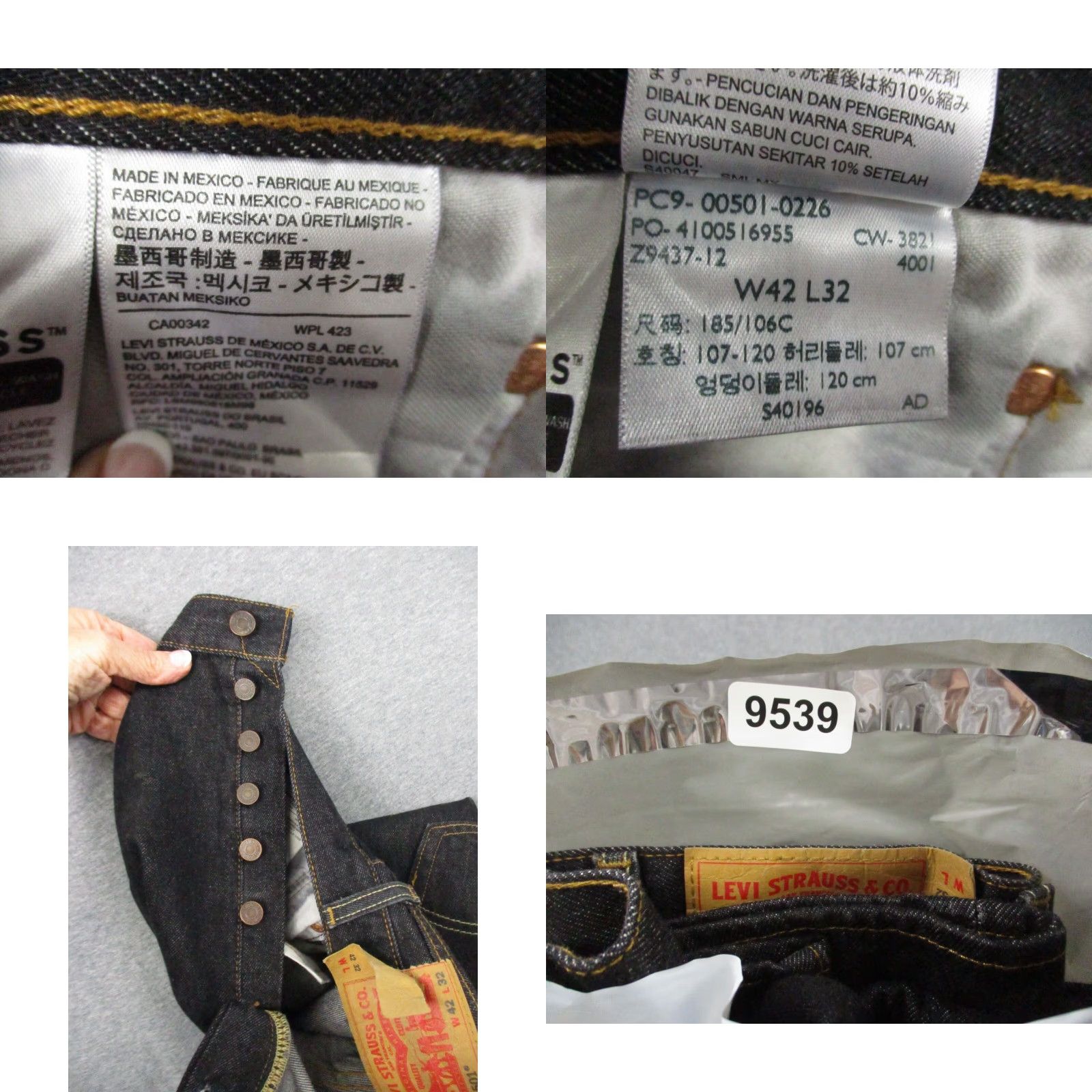 Levi's Levi's 501 XX Jeans 42x32 Mens Button Fly Straight Dark Black Distressed 5-Pocket Denim Classic Fit Casual Mens Size US 42 / EU 58 - 8 Thumbnail