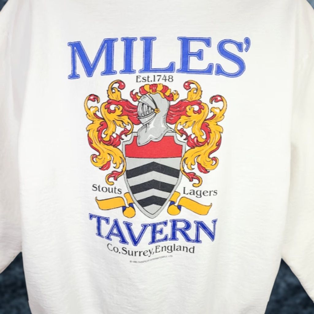 Fruit Of The Loom VINTAGE Miles Tavern Sweatshirt Mens Size Large 90s Surrey England Pub Made In USA Fruit of the Loom Crew Neck Cotton Blend White Sweatshirt Mens Size US L / EU 52-54 / 3 - 1 Thumbnail