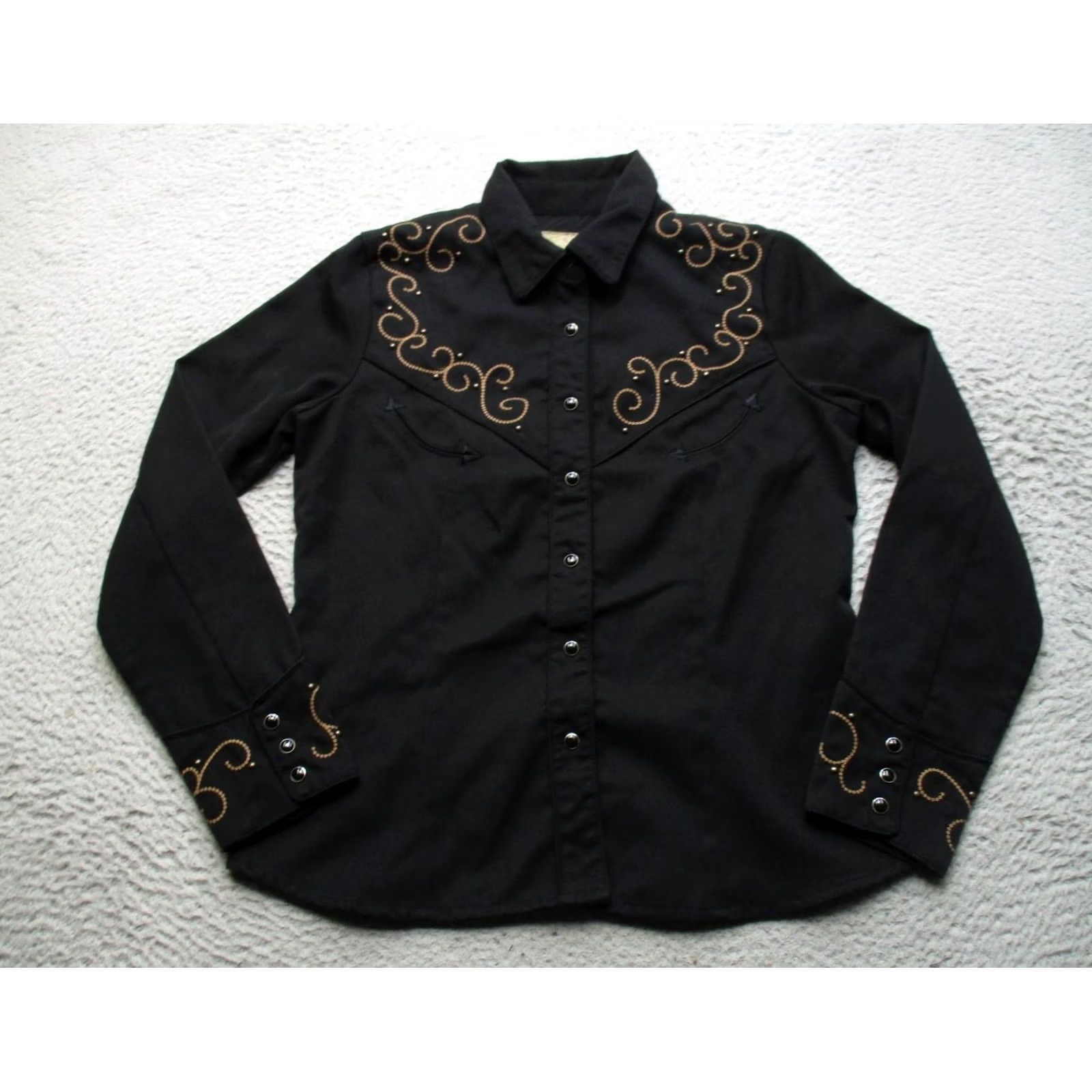 Scully Scully Shirt Womens Small Black Western Embroidered Rhinestone Cross Snap Top Size S / US 4 / IT 40 - 2 Thumbnail