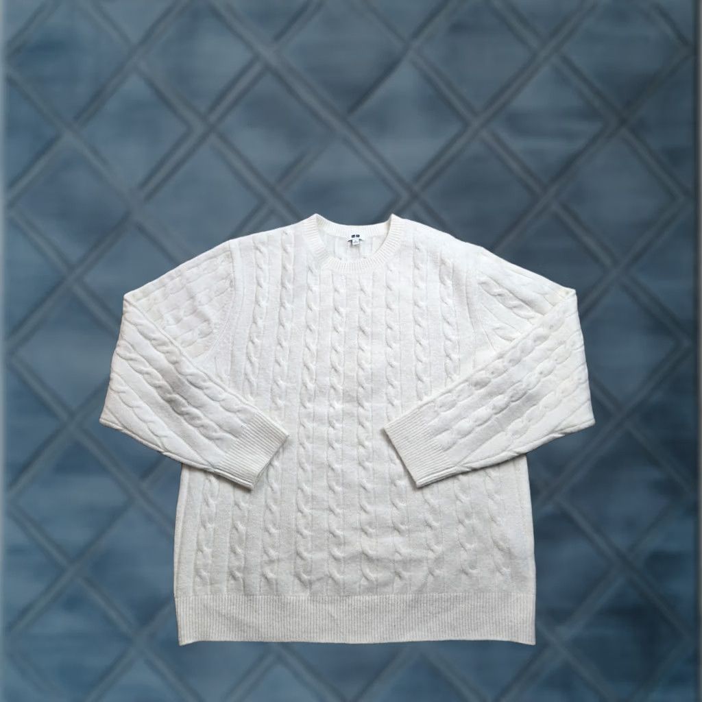 Uniqlo Uniqlo Sweater XL Beige Cable-Knit Crew Neck Pullover Long Sleeve Casual Mens XL Beige Knit Pullover Wool Blend Wool Blend Fall Winter 100%? Size US XL / EU 56 / 4 - 1 Thumbnail