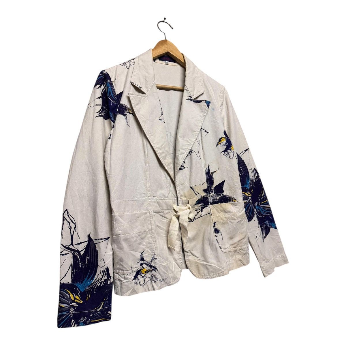 Kenzo Vtg🔥Kenzo Jeans Flower Painted Lace Blazer Jacket Size 40L - 4 Thumbnail