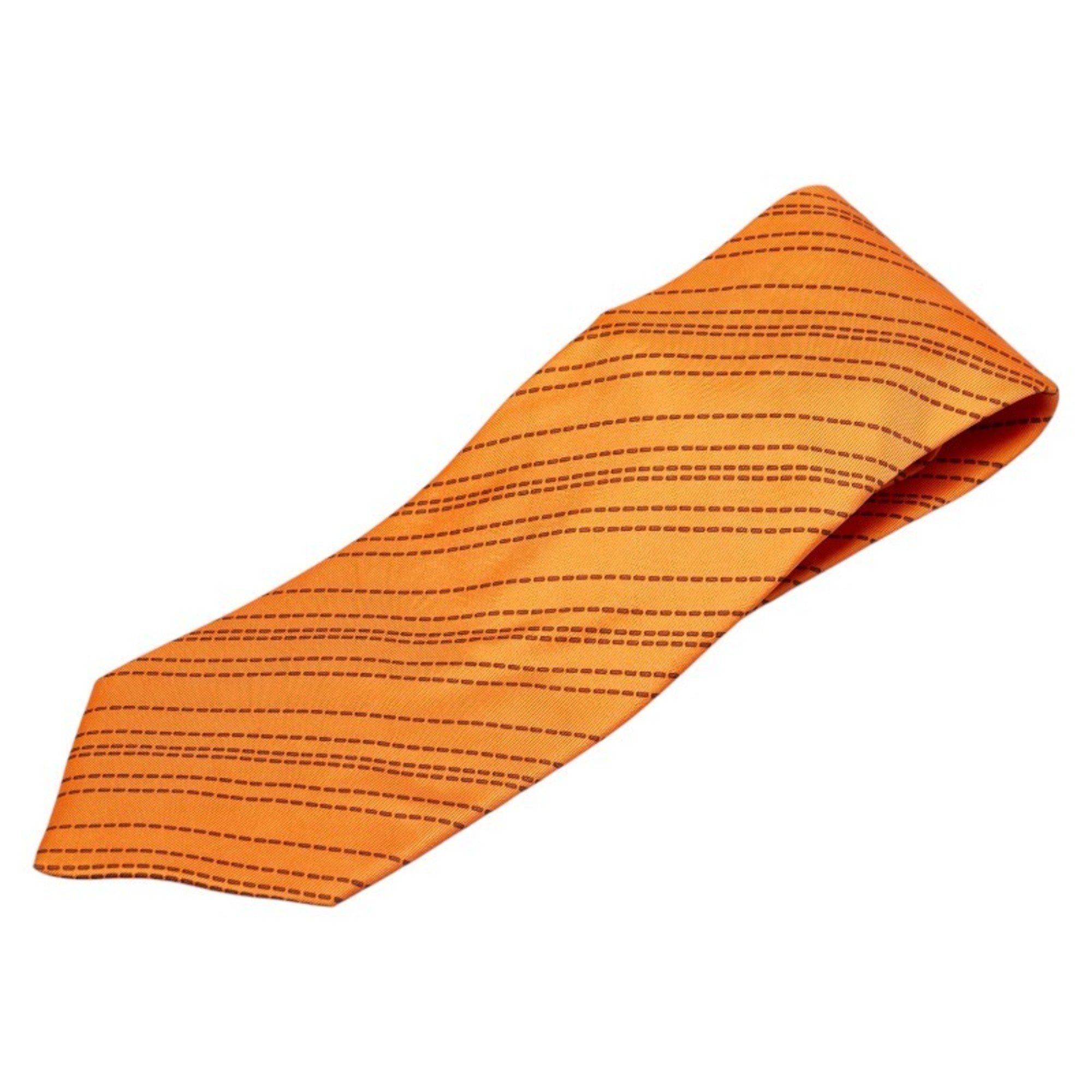 Hermes Hermes Stitched Tie Orange Brown Silk Men's HERMES Size ONE SIZE - 1 Thumbnail