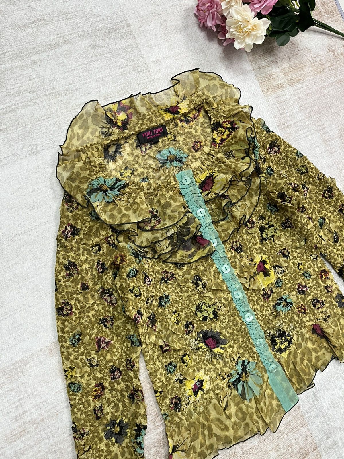 Other Vintage Pleated Ruffle Floral Blouse Yuki Torii Size M / US 6-8 / IT 42-44 - 2 Thumbnail