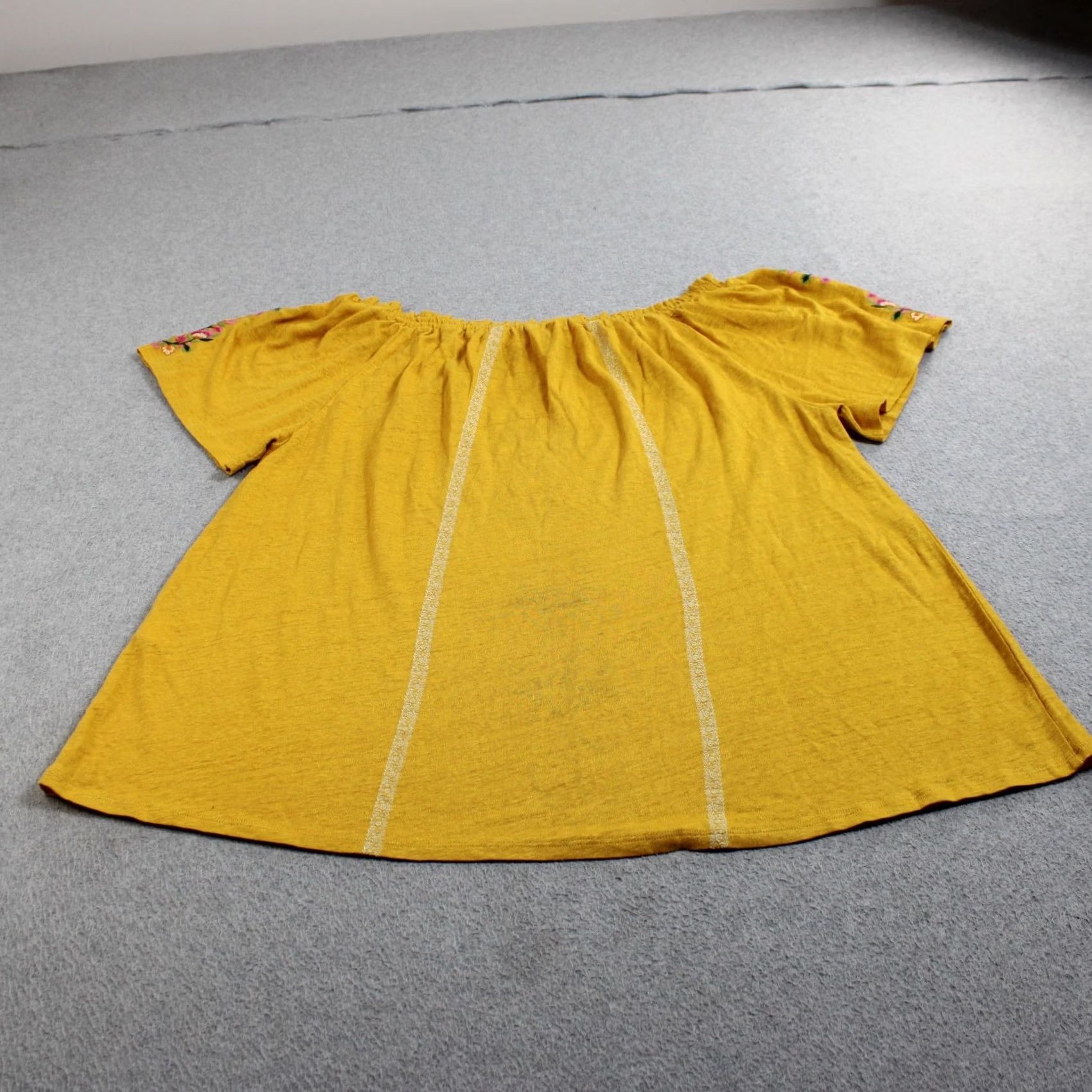 Vintage Sundance Women Shirt Small Yellow Embroidered Off Shoulder Tunic Boho Floral Size S / US 4 / IT 40 - 2 Thumbnail