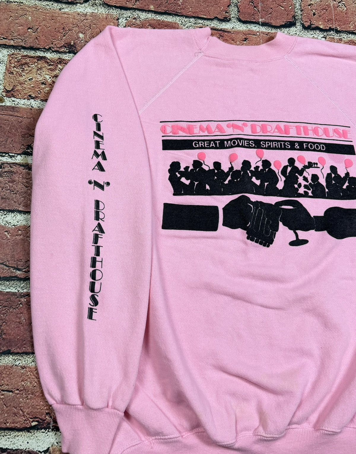 Hanes Vintage 80s Cinema N Drafthouse Crewneck USA Pink Sweatshirt Size US XL / EU 56 / 4 - 3 Thumbnail