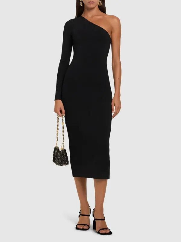 Victoria Beckham o1mle0525 Body One Shoulder Midi Dress in Black Size M / US 6-8 / IT 42-44 - 3 Thumbnail