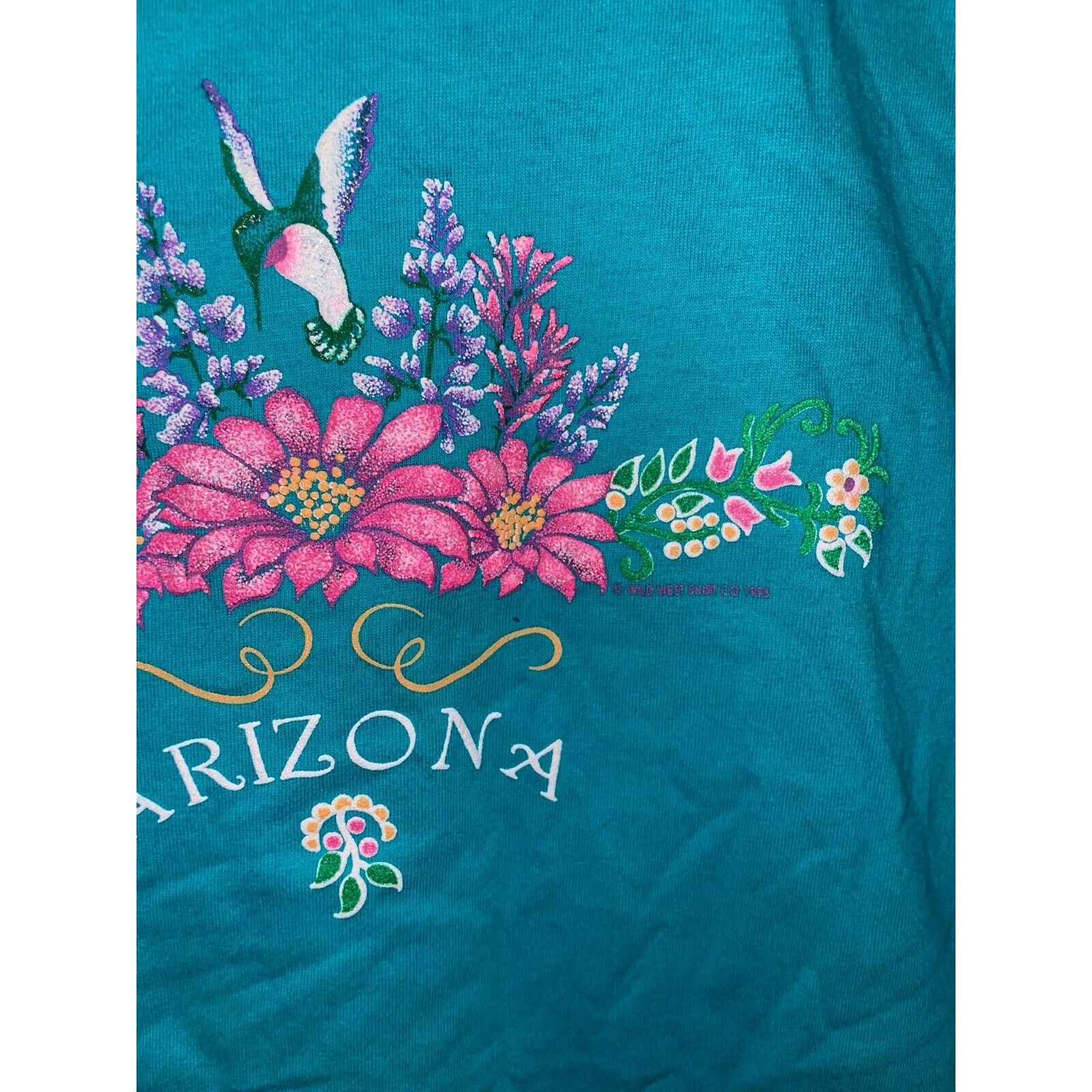 Jerzees 90s Vintage AZ Arizona Flower Nature Graphic Teal Shirt VTG Size US L / EU 52-54 / 3 - 5 Thumbnail