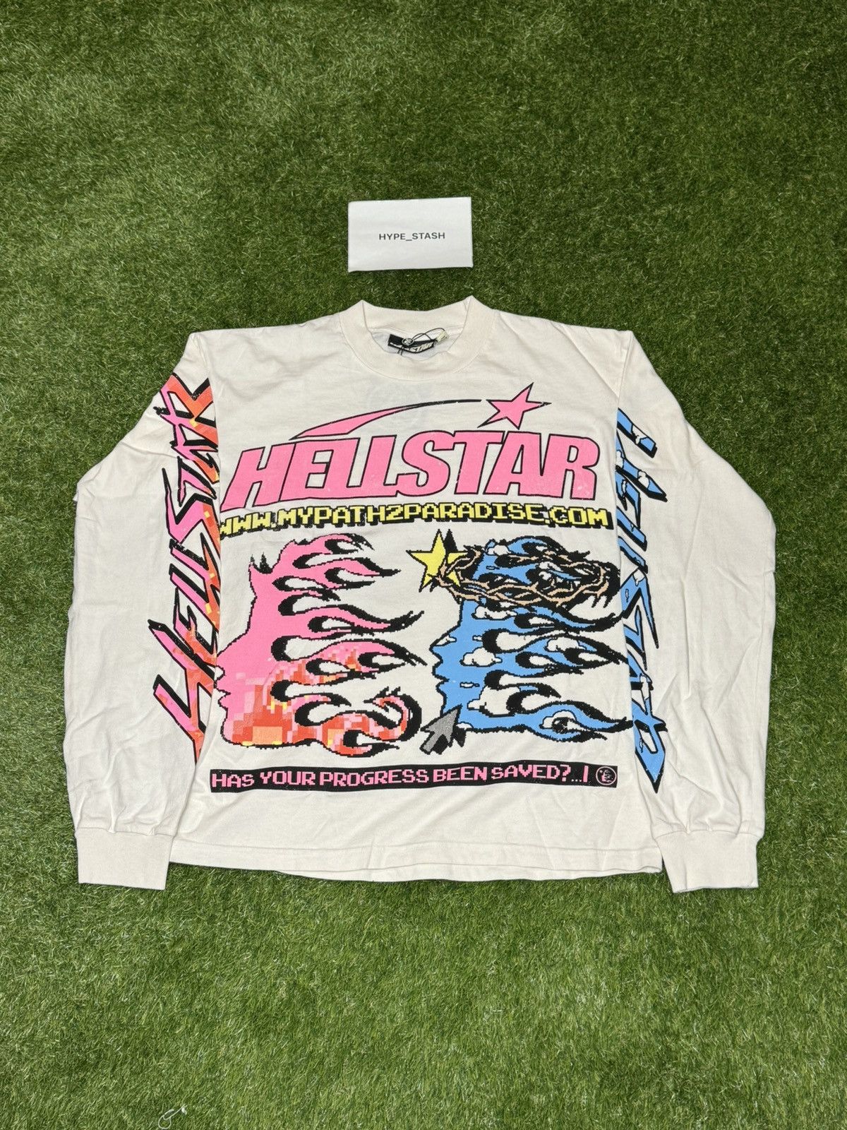 image of Hellstar Pixel Longsleeve in White, Men's (Size 2XL)