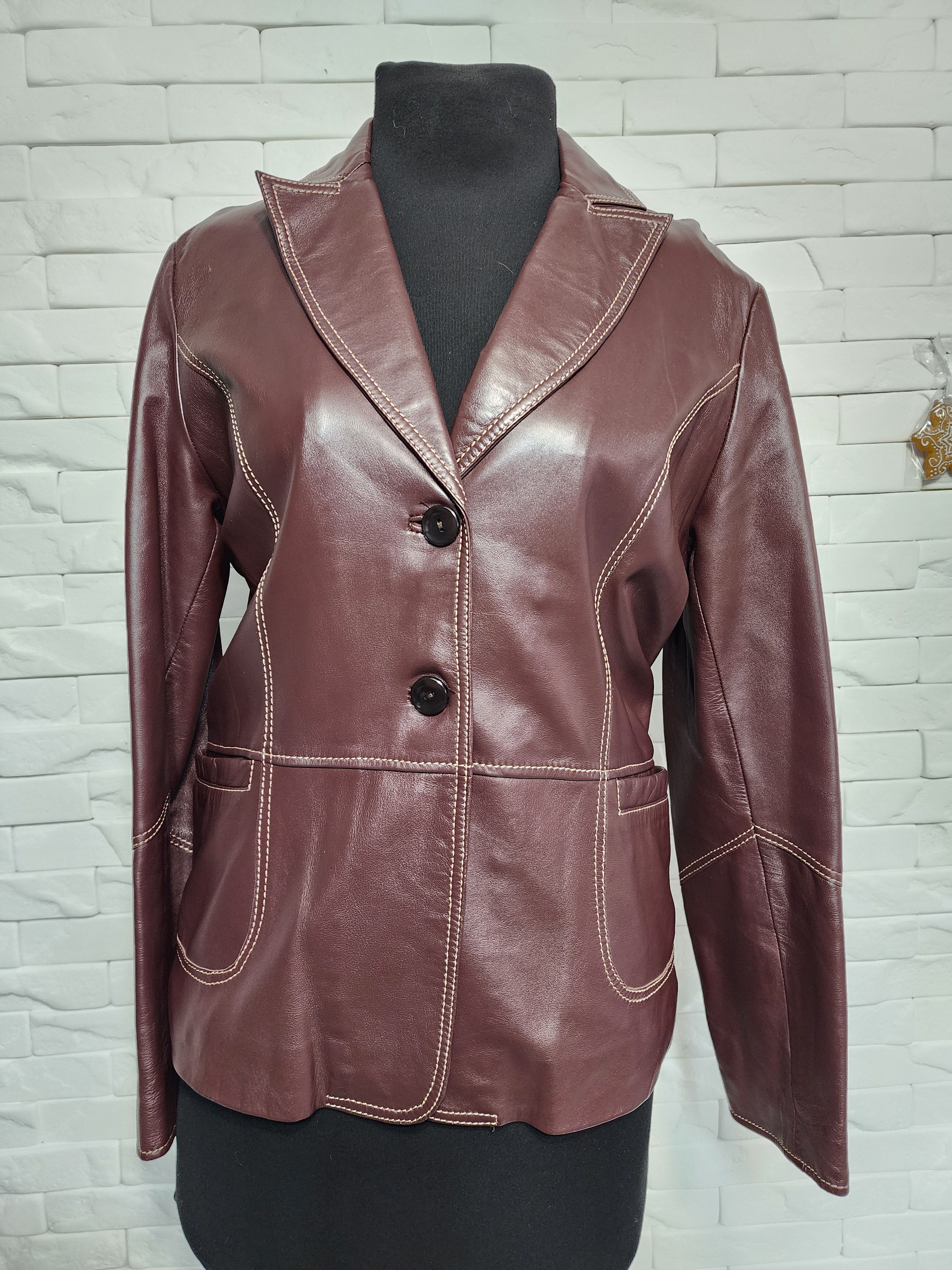 Other Brown Leather Jacket: Women's Button-Up with Pockets Size L / US 10 / IT 46 - 1 Thumbnail