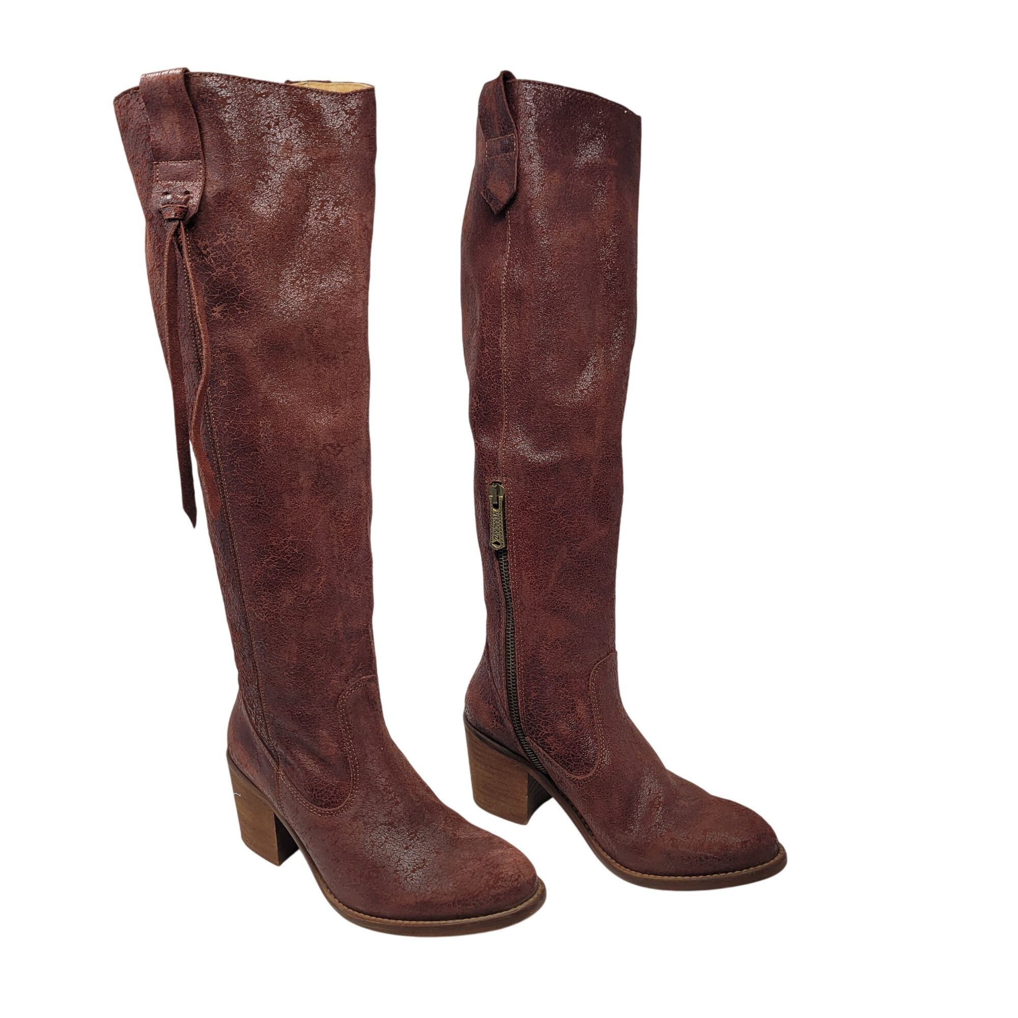 Vintage Veracruz Tala Crackle Boots Sz 37 Tall Distressed Leather Ox Size US 7 / IT 37 - 14 Thumbnail