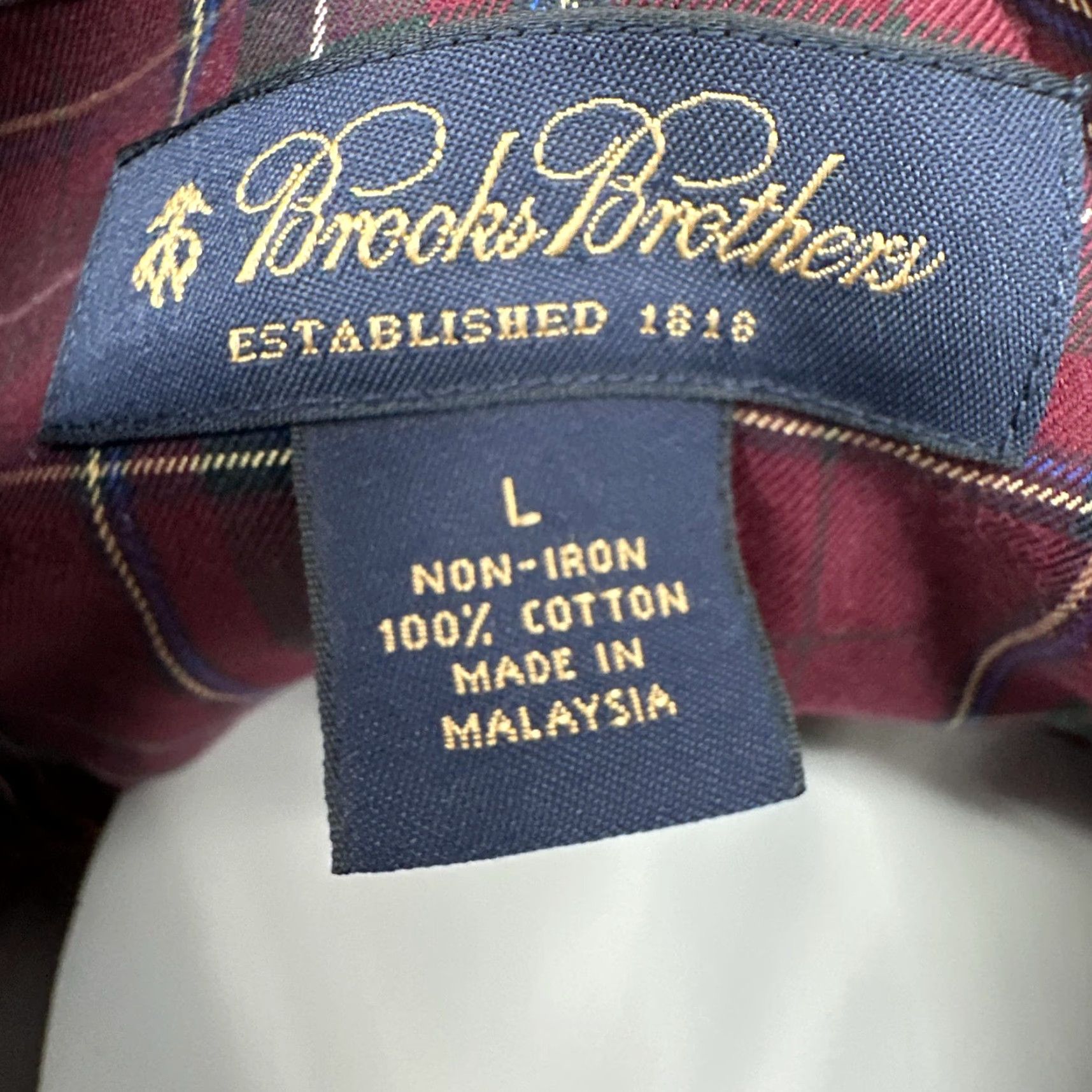 Brooks Brothers Brooks Brothers Shirt Mens L Red Plaid Non-Iron Cotton Long Sleeve Dress Shirt Mens Large Regular 100% Cotton Button-Down Collared Size 42R - 2 Thumbnail