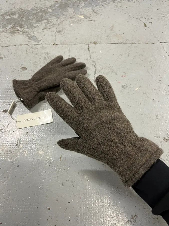 Dolce & Gabbana 2000s Dolce & Gabbana Grey Wool & Leather Gloves Size ONE SIZE - 2 Thumbnail