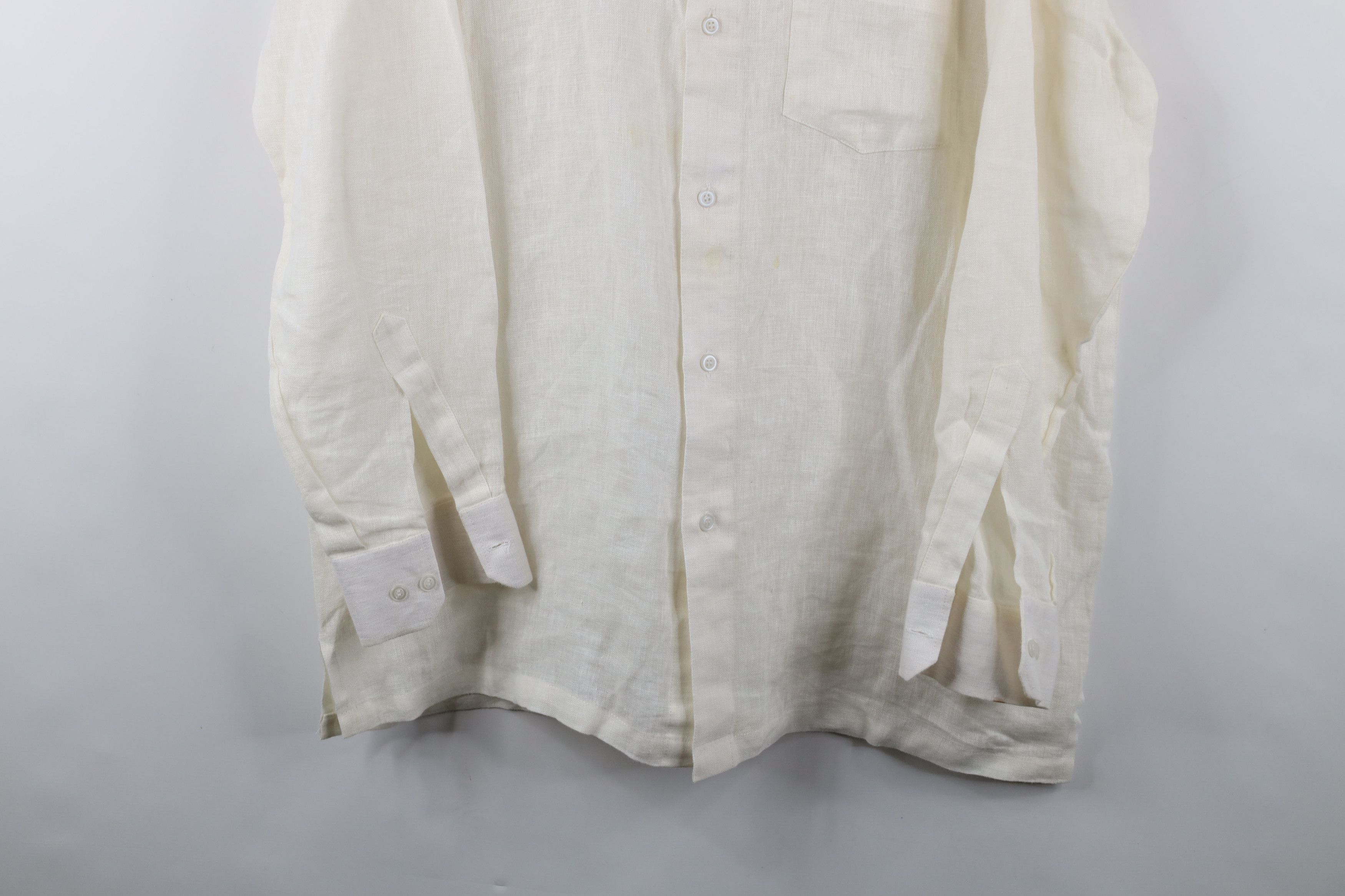 Vintage Vintage 70s Streetwear Linen Collared Button Shirt Cream USA Size US XL / EU 56 / 4 - 3 Thumbnail