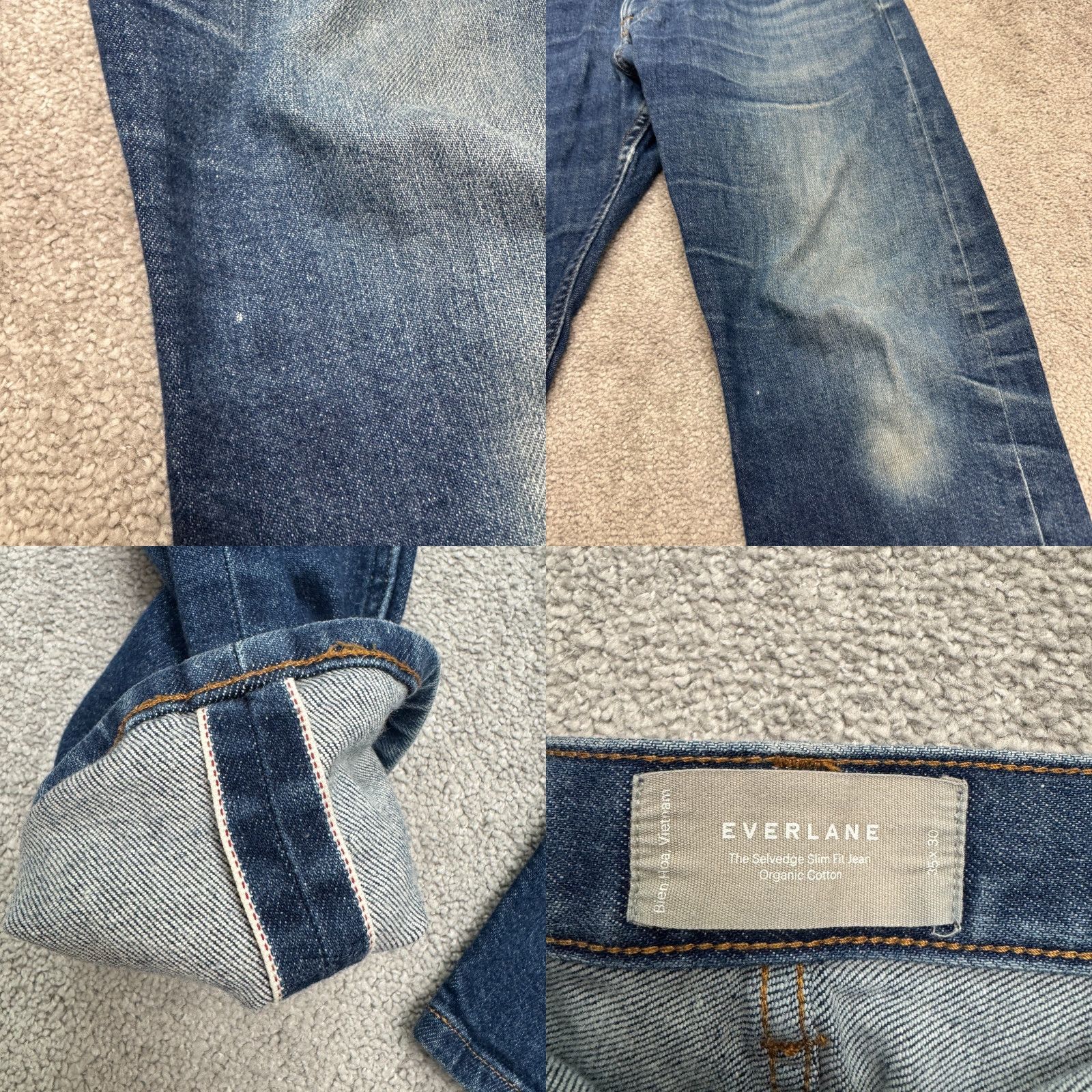 Everlane Everlane Selvedge Slim Fit Denim Jeans Mens 35x30 Blue Organic Cotton Straight Size US 35 - 8 Thumbnail