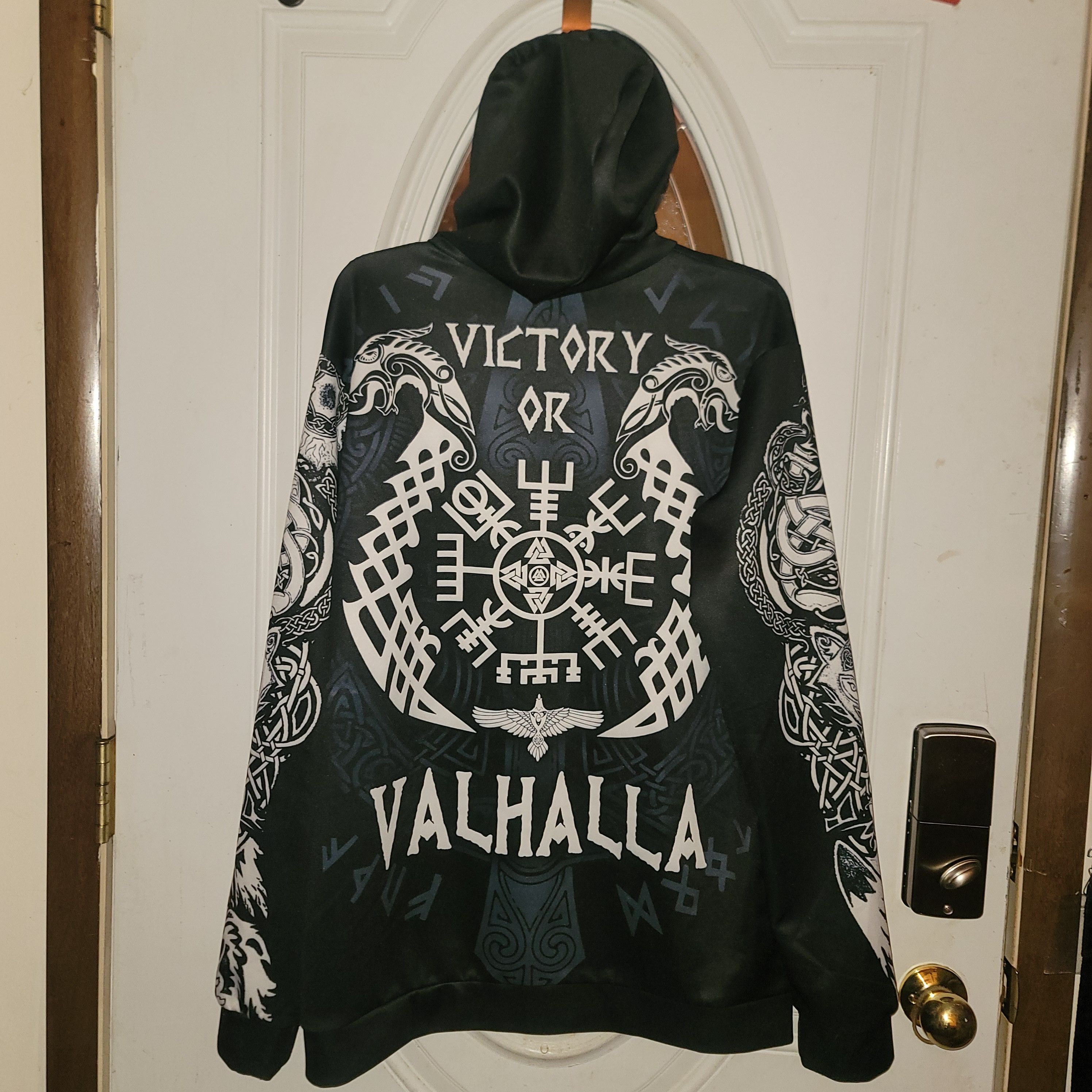 The Unbranded Brand × Vintage Vintage All Over Print Victory or Vahalla Viking Hoodie Size US XL / EU 56 / 4 - 2 Thumbnail