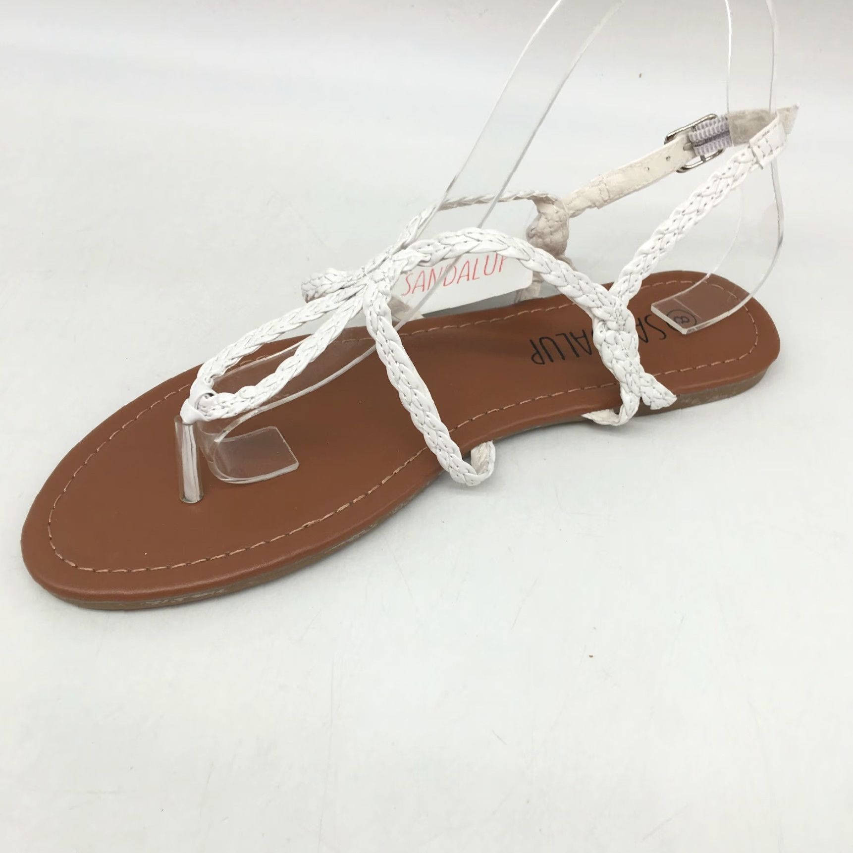 Vintage Sandalup Women's Open Toe White Braided Adjustable Strap Flat Thong Sandal Size 8 Casual Summer Size US 8 / IT 38 - 2 Thumbnail