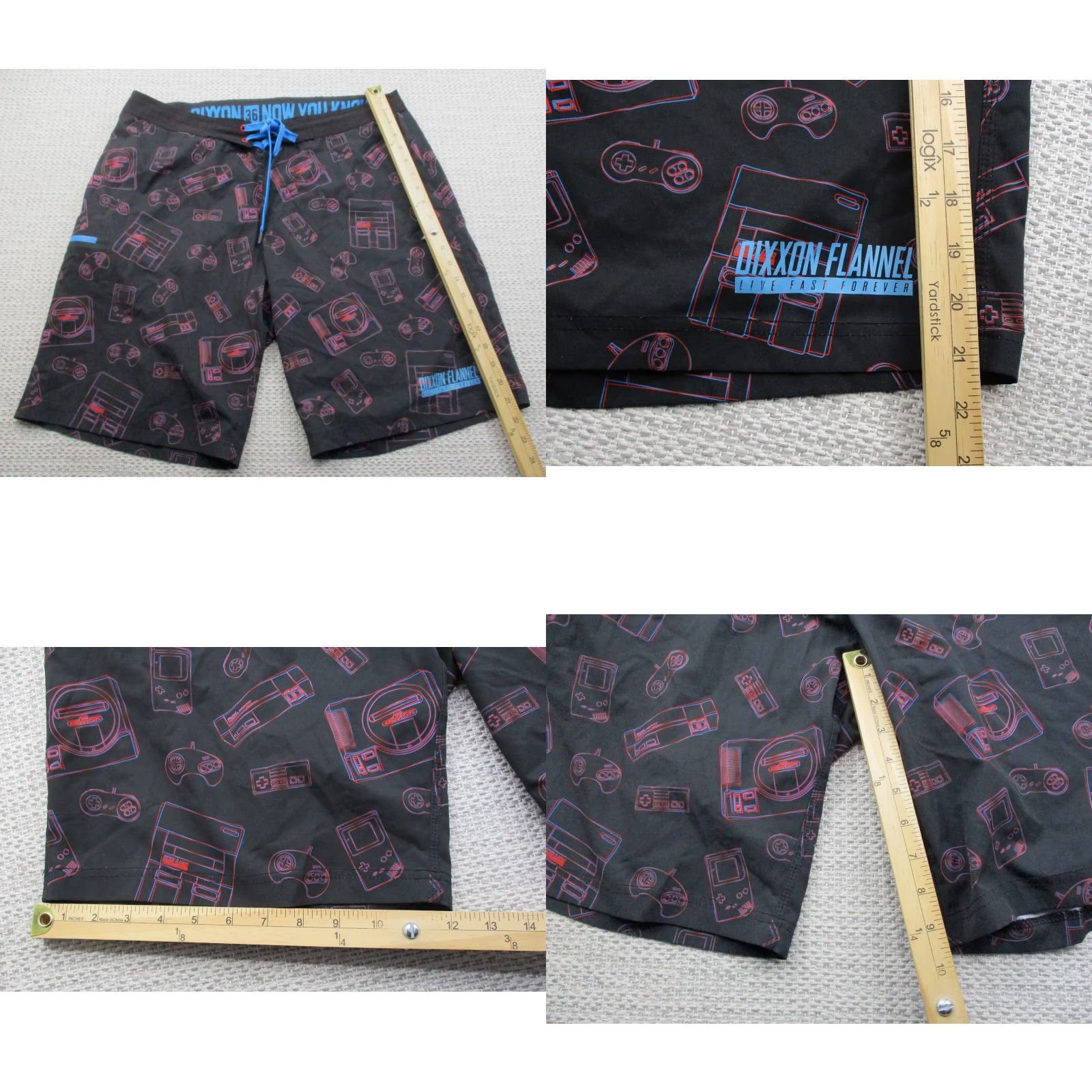 Vintage Dixxon Flannel Mens Boardshorts 36 Black Gamer Print Retro Video Game Console Short Bottoms Size US 36 / EU 52 - 8 Thumbnail