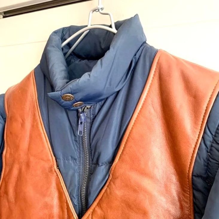 Schott Schott 2WAY Leather Down Jacket navy Vest USA Size 40 (L-XL) F/S Men's Jacket 2WAY Down Vest Navy Slim Casual Winter Heavy Size US L / EU 52-54 / 3 - 5 Thumbnail