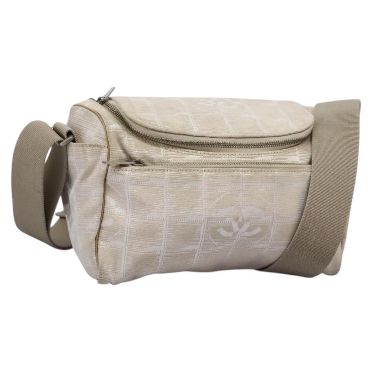 Chanel New Travel Line Shoulder Bag Nylon Beige Cc Auth Gh083, Women's