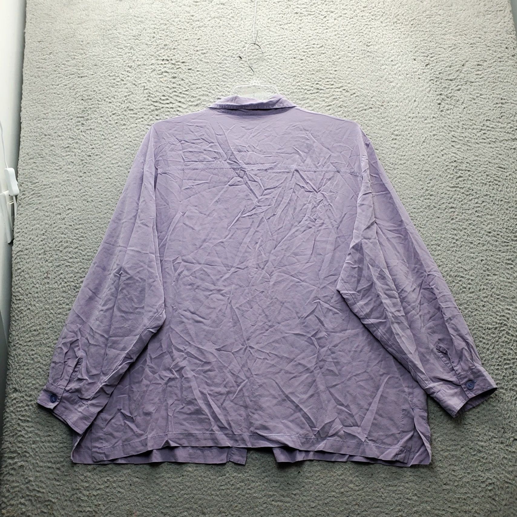 Vintage Stephanie Andrews Shirt Womens 3X Purple Button Front Chest Pocket Side Slit Button-Up 100% Silk (No N/A) Size XXL / US 16-18 / IT 52-54 - 2 Thumbnail