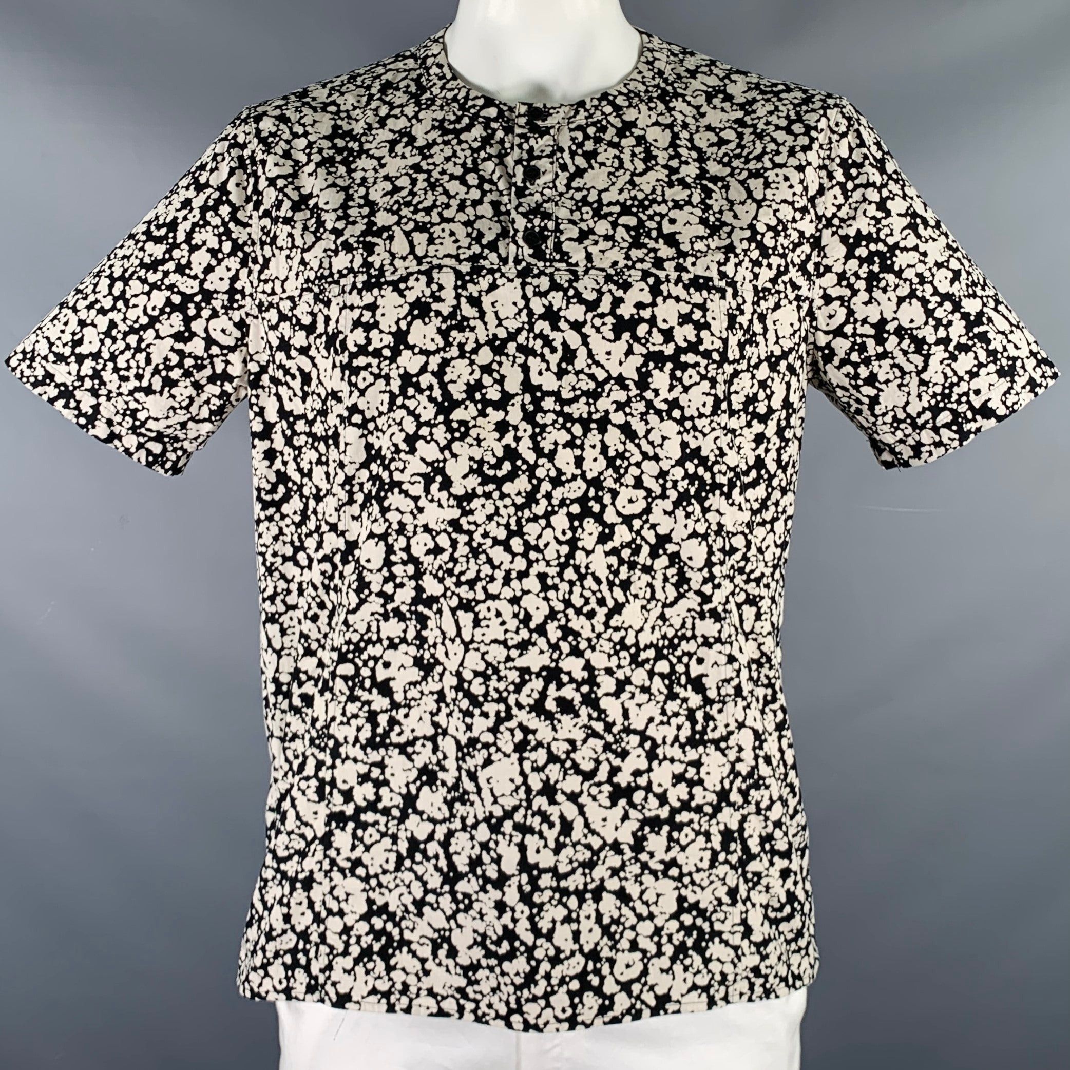 image of Christopher Kane Black White Splattered Cotton Short Sleeve Shirt, Men's (Size 2XL)