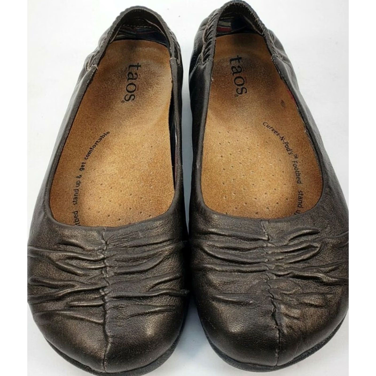 Taos Taos Ballet Flats Women's Size 7M Bronze Gathered Leather Front Superior Insoles Size US 7 / IT 37 - 3 Thumbnail