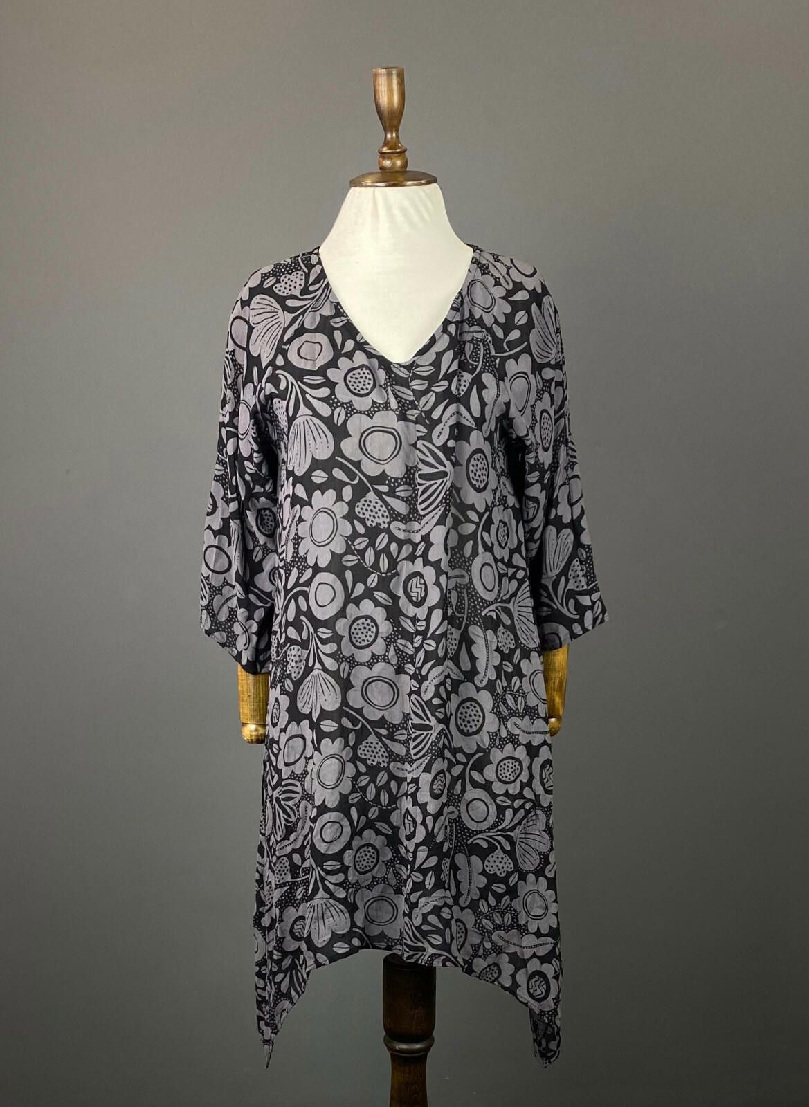 Designer Gudrun Sjöden Gray Floral Asymmetric Tunic Dress Size S Size S / US 4 / IT 40 - 1 Thumbnail