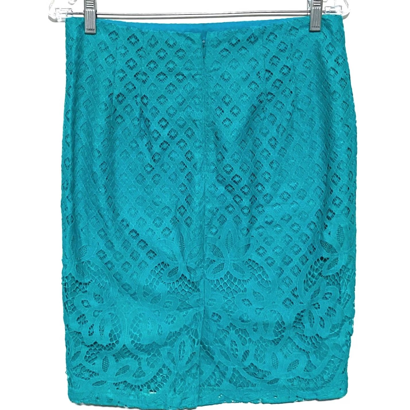 Loft LOFT Floral Pencil Skirt Lace Overlay Teal 6 Lined Knee Length Work Preppy Womens Dressy Career Skirt Size 28" / US 6 / IT 42 - 3 Thumbnail