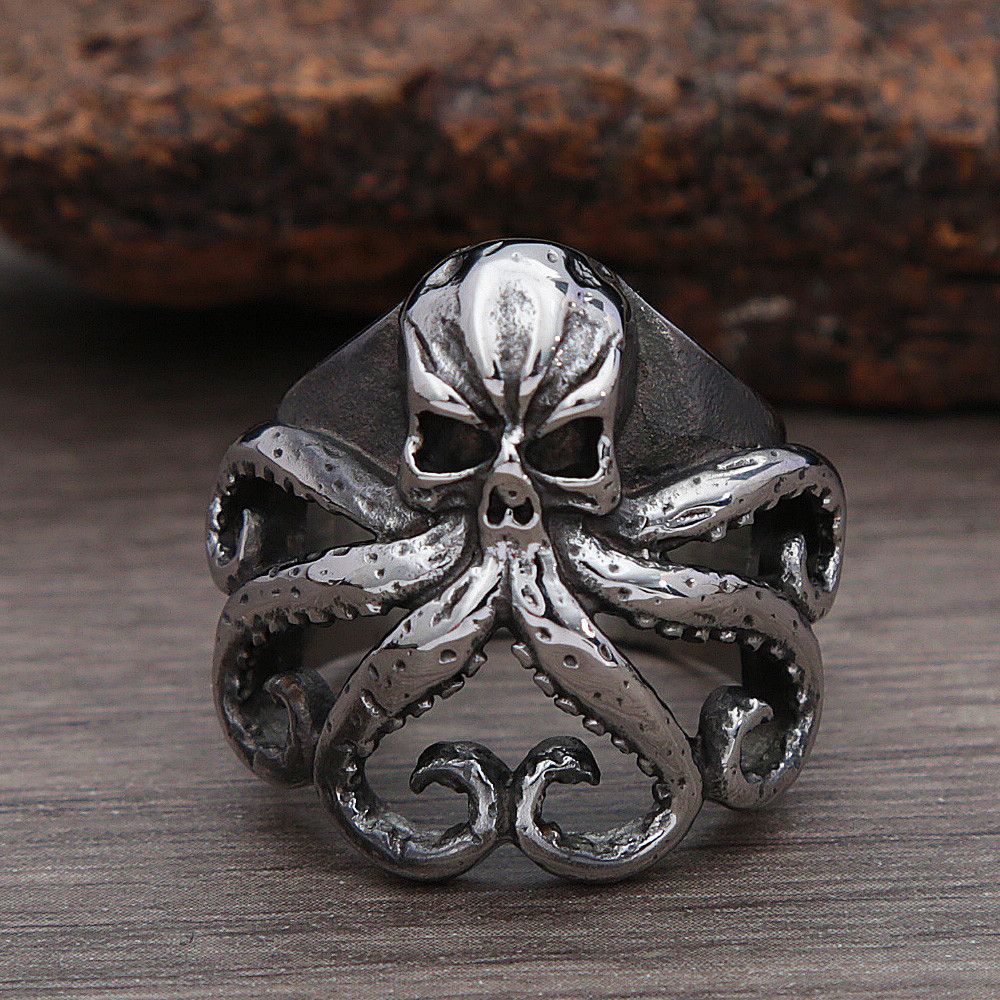Vintage Retro Nordic Pirate Skull Octopus Ring Size ONE SIZE - 6 Thumbnail