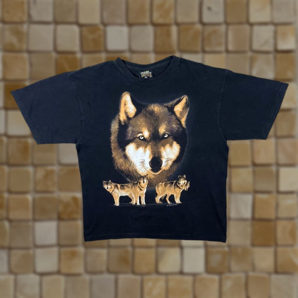 Vintage VINTAGE Zip It Wolf Pack Animal Nature Wildlife Graphic Black T-Shirt XL Mens Short Sleeve Round Neck Cotton 90s Size US XL / EU 56 / 4 - 1 Thumbnail