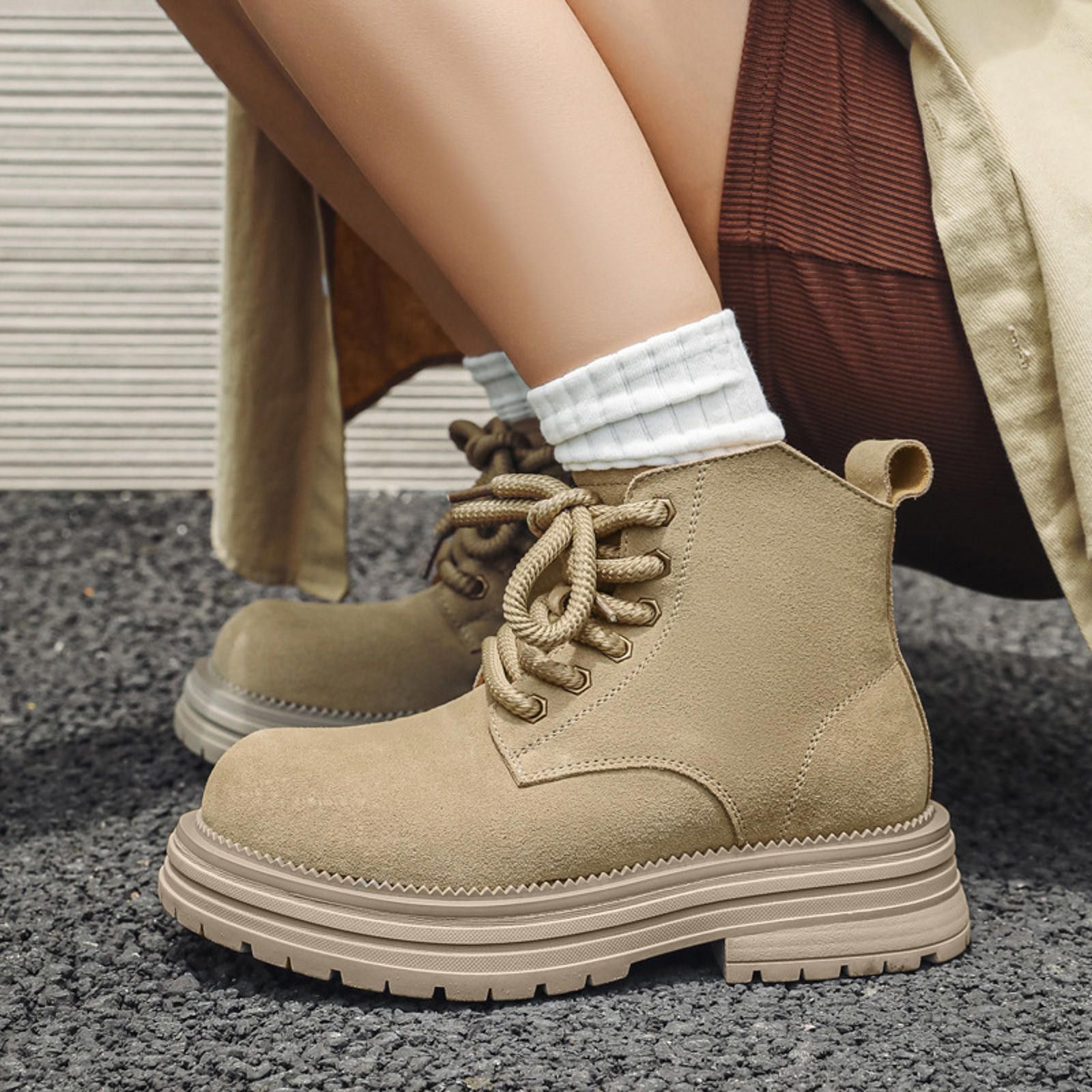 Stylish Suede Ankle Boots with Chunky Sole