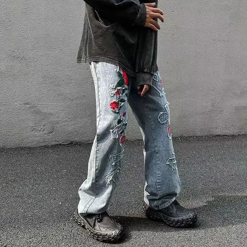 VIBE hiphop three-dimensional rose embroidery ins jeans Size US 32 / EU 48 - 7 Thumbnail