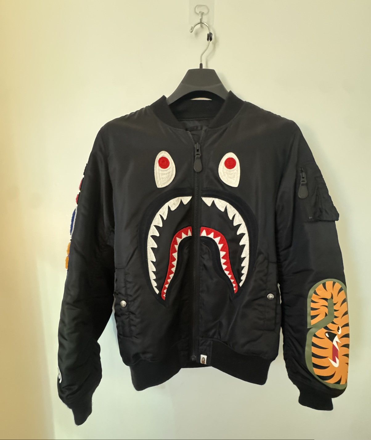 Bape Bape Shark MA-1 Bomber Jacket Black – Rare Size US L / EU 52-54 / 3 - 1 Thumbnail
