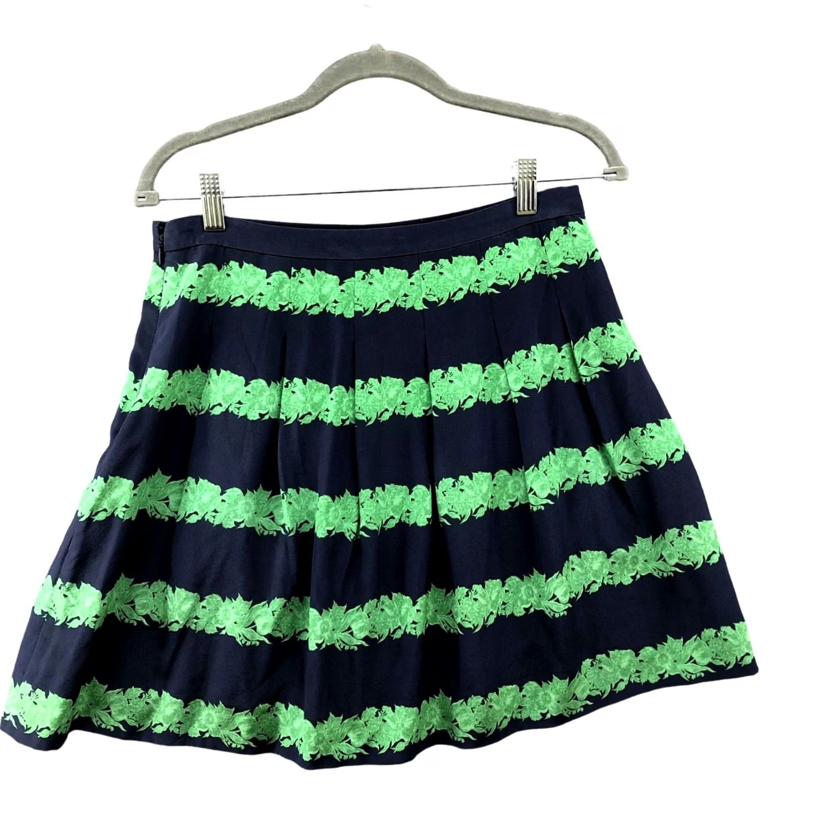 J.Crew J. Crew Silk Mini Skirt Size 2 Pleated Blue Green Stripe Floral Womens Skirt Short Lightweight Lined Zip Spring Summer Milky Way Size 26" / US 2 / IT 38 - 2 Thumbnail