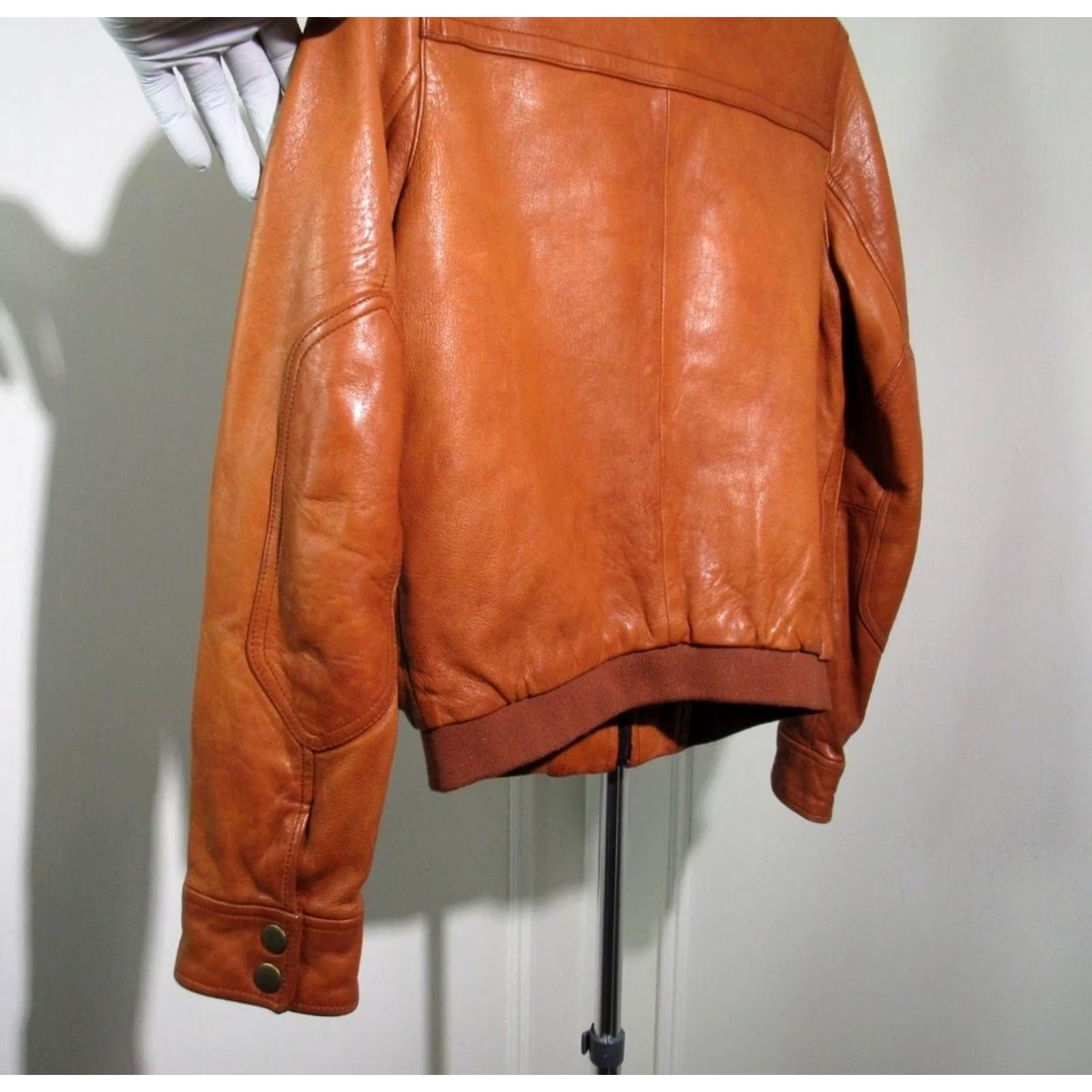 Gap VINTAGE GAP Distressed Leather Bomber Jacket Womens XS Cognac Brown XSmall Size XS / US 0-2 / IT 36-38 - 5 Thumbnail