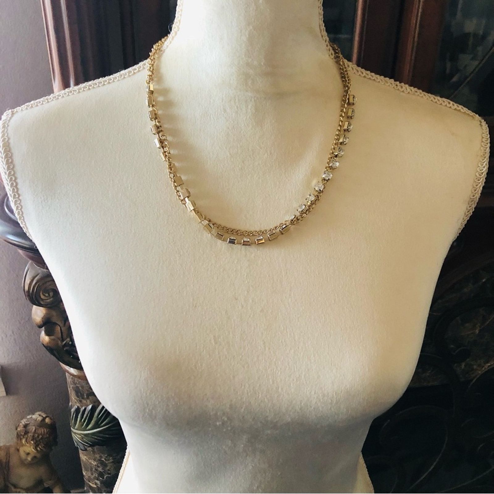 Jewelry Double strand gold chain clear rhinestone necklace Size ONE SIZE - 5 Thumbnail