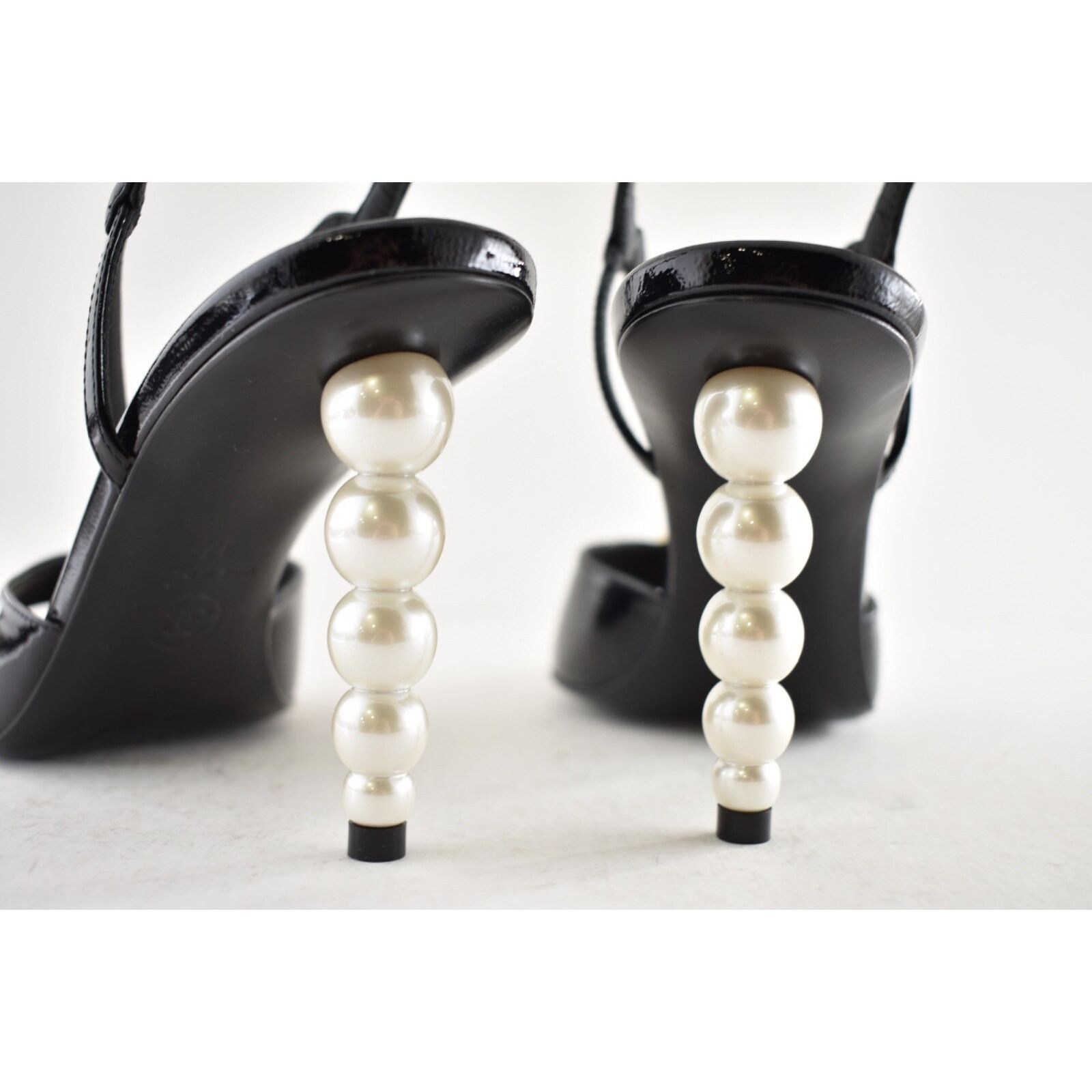 Chanel Chanel Patent Leather Pearl Heel Ankle Strappy Sandal Pump Size US 7 / IT 37 - 14 Thumbnail