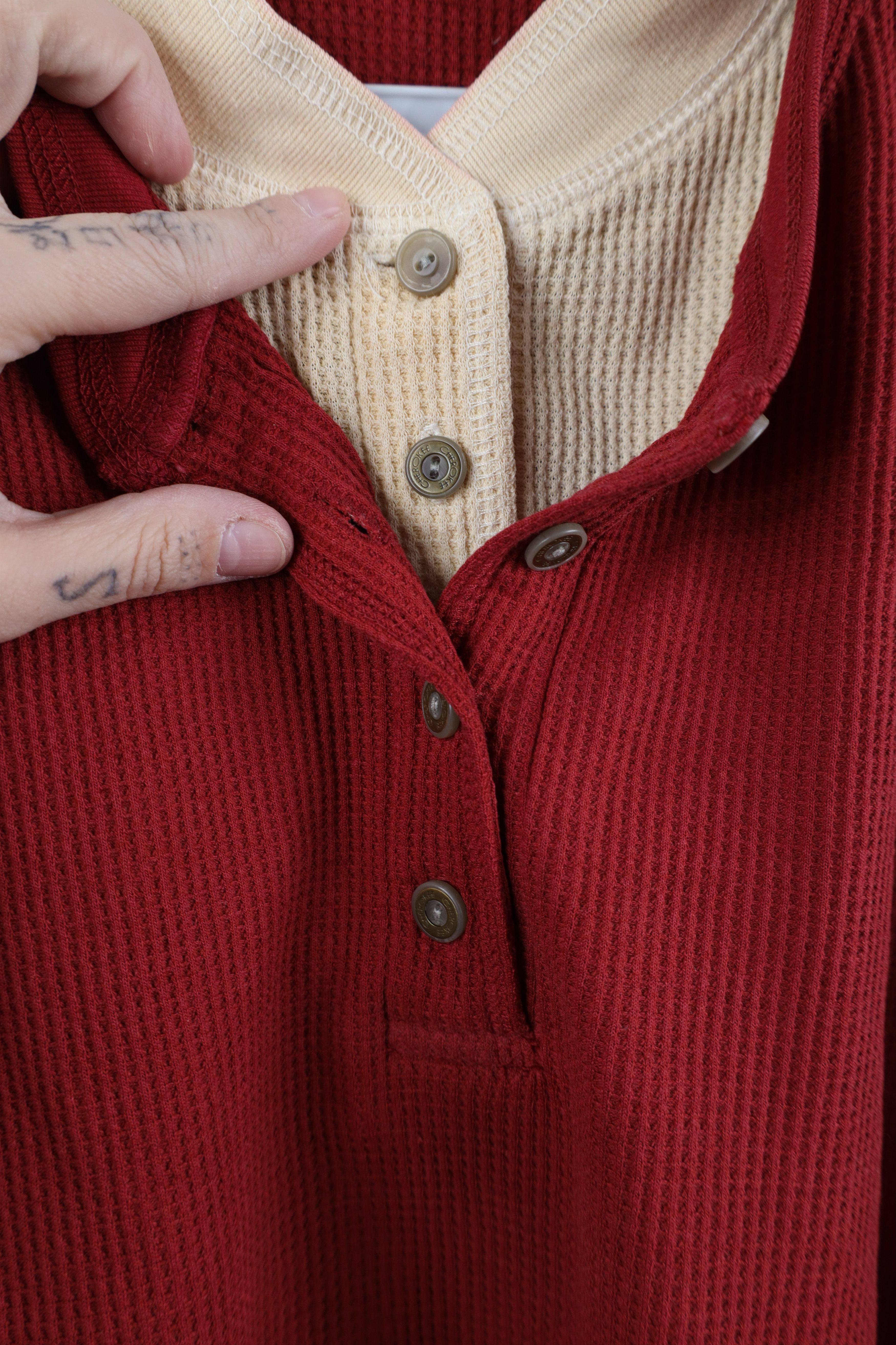 Vintage Vintage 90s Streetwear Layered Thermal Knit Henley T-Shirt Size L / US 10 / IT 46 - 4 Thumbnail