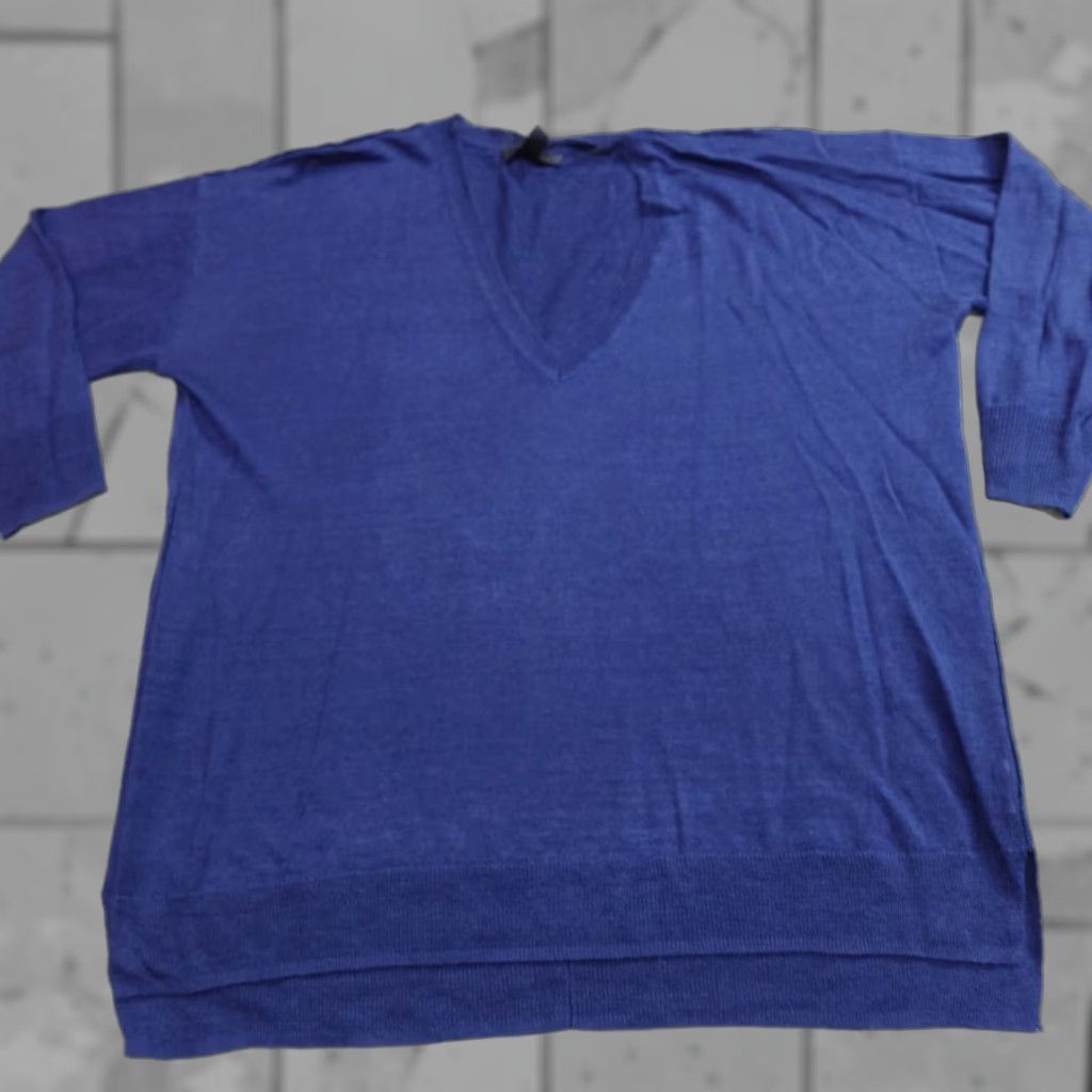 J.Crew J.Crew Womens Sweater Raglan V-Neck Blue 100% Linen Small Relaxed Pullover Knit Long Sleeve Womens A5234 Size S / US 4 / IT 40 - 1 Thumbnail