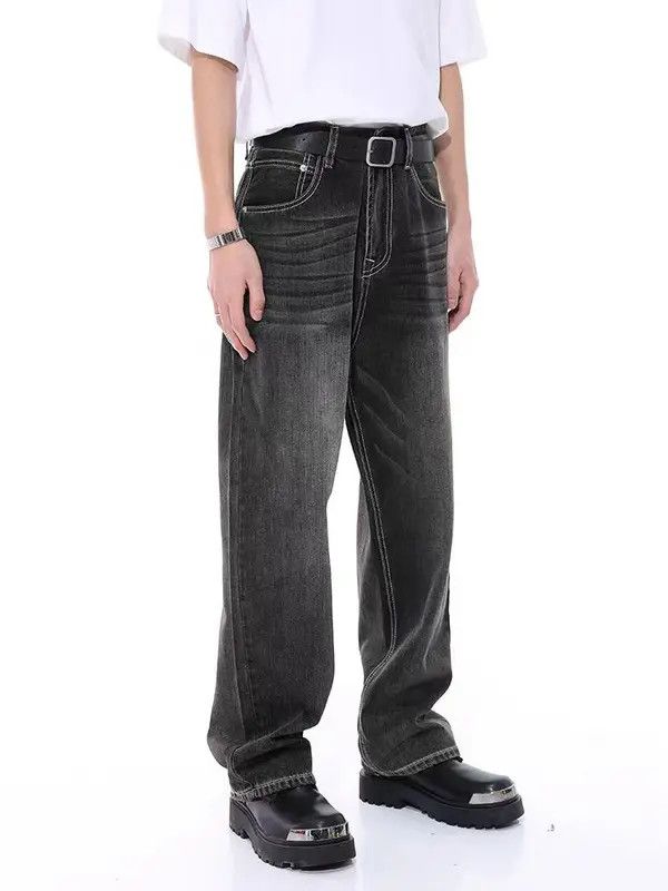 Japanese Brand VIBE Washed Cat Whiskers Design Black Gray Baggy Jeans Size US 34 / EU 50 - 1 Thumbnail