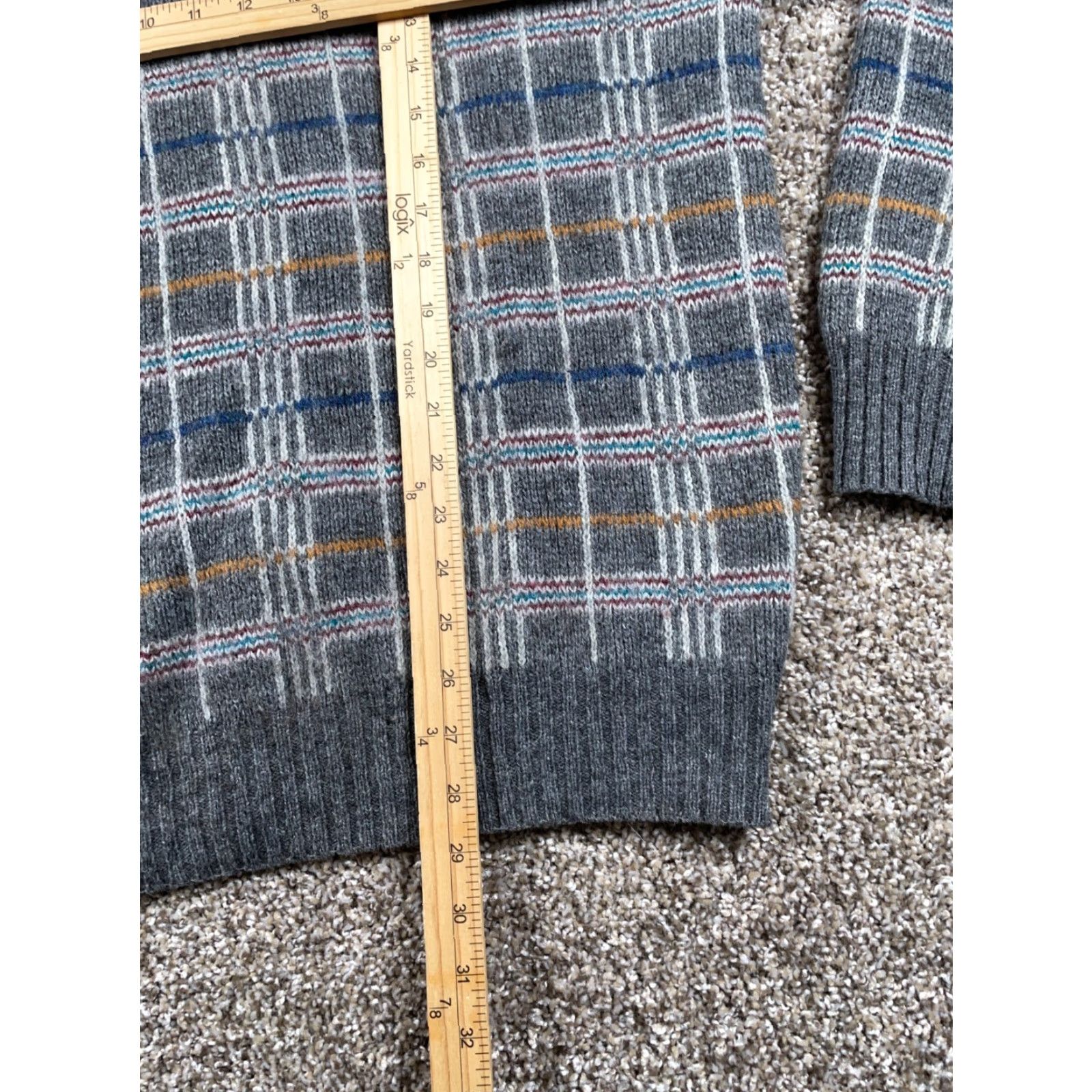 Vintage VINTAGE Le Tigre Sweater Adult 2XL Tall Gray Wool Blend V-Neck Check Heavyweight 80s Mens Size US XXL / EU 58 / 5 - 7 Thumbnail