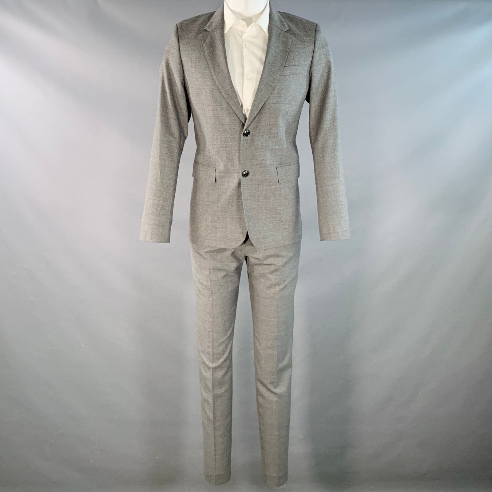 AMI Size 38 Grey Wool Notch Lapel Suit Size 38R - 2 Thumbnail
