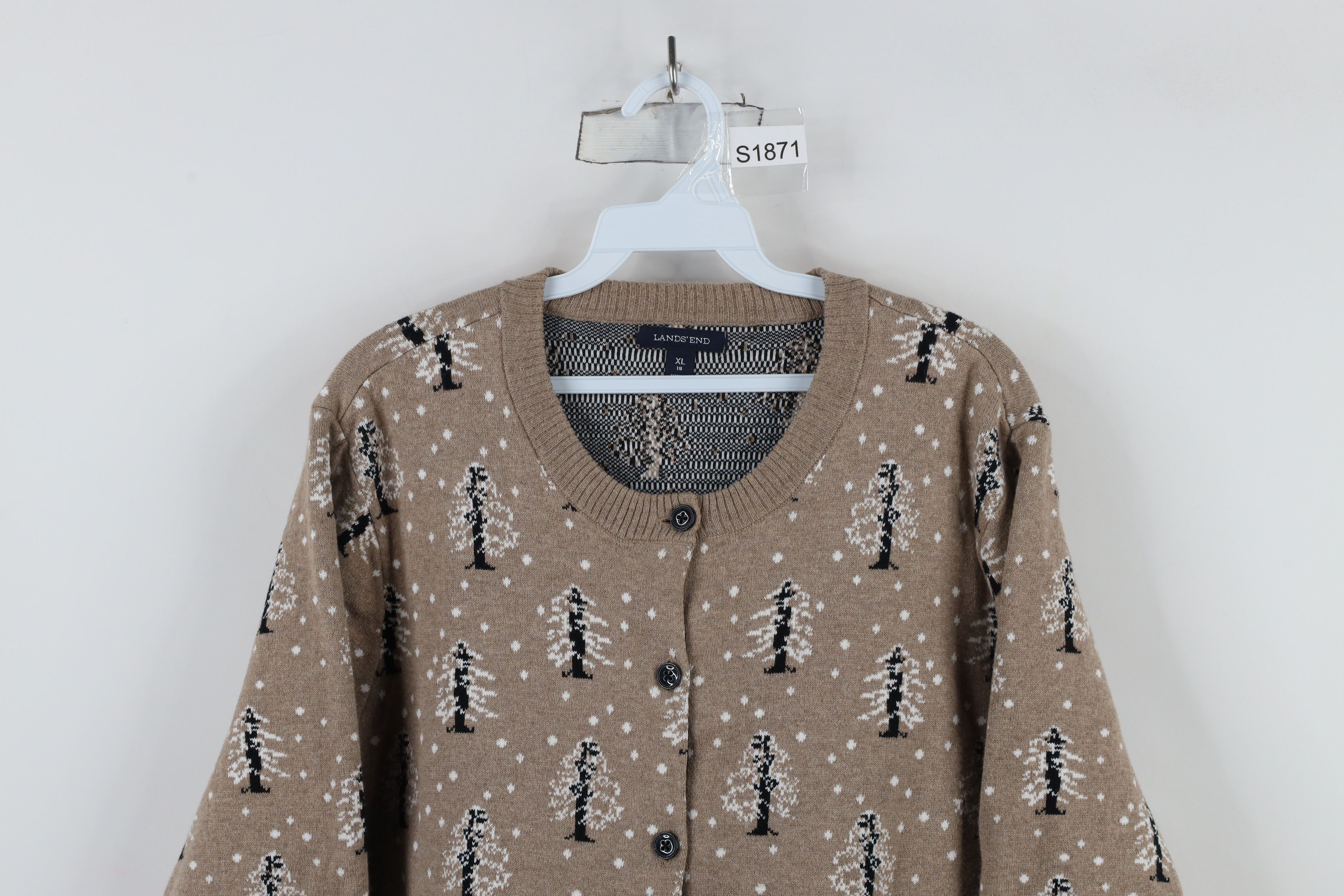 Lands' End × Vintage Vintage Lands End Tree All Over Print Knit Cardigan Sweater Size XL / US 12-14 / IT 48-50 - 2 Thumbnail