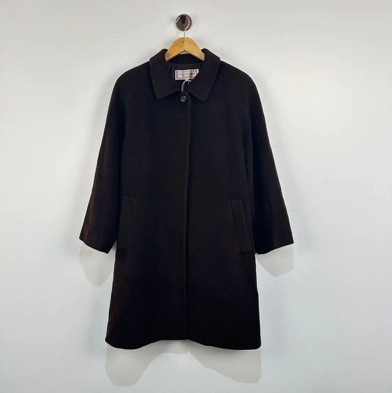 YSL Brown Wool Women's Coat Size L 0089